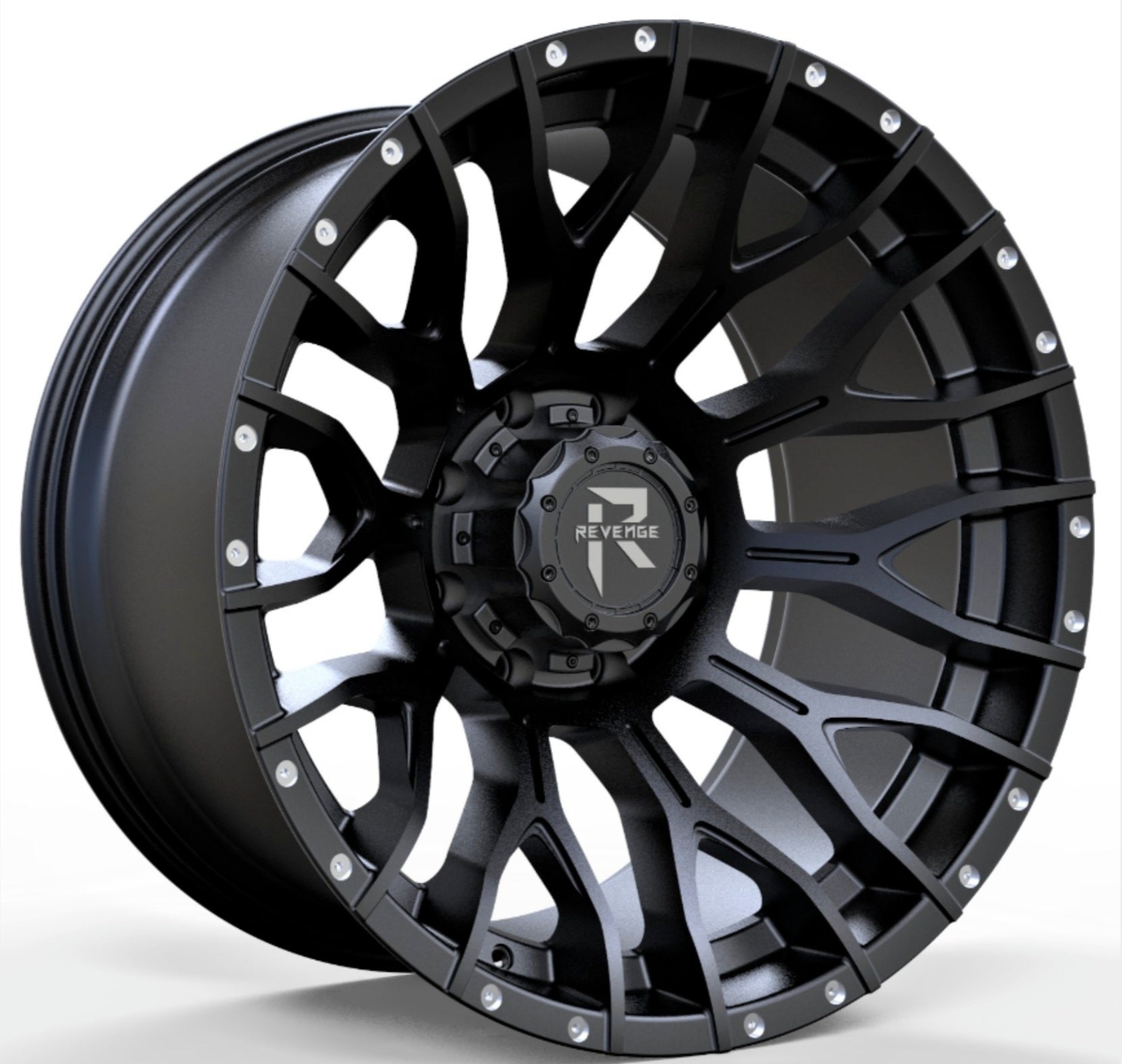 REVENGE RV - 201 20X10 5x150 5x139.7 SATIN BLACK WITH DOTS - Gun Hill Tire House (WTW - WHOLESALE TIRES & WHEELS)