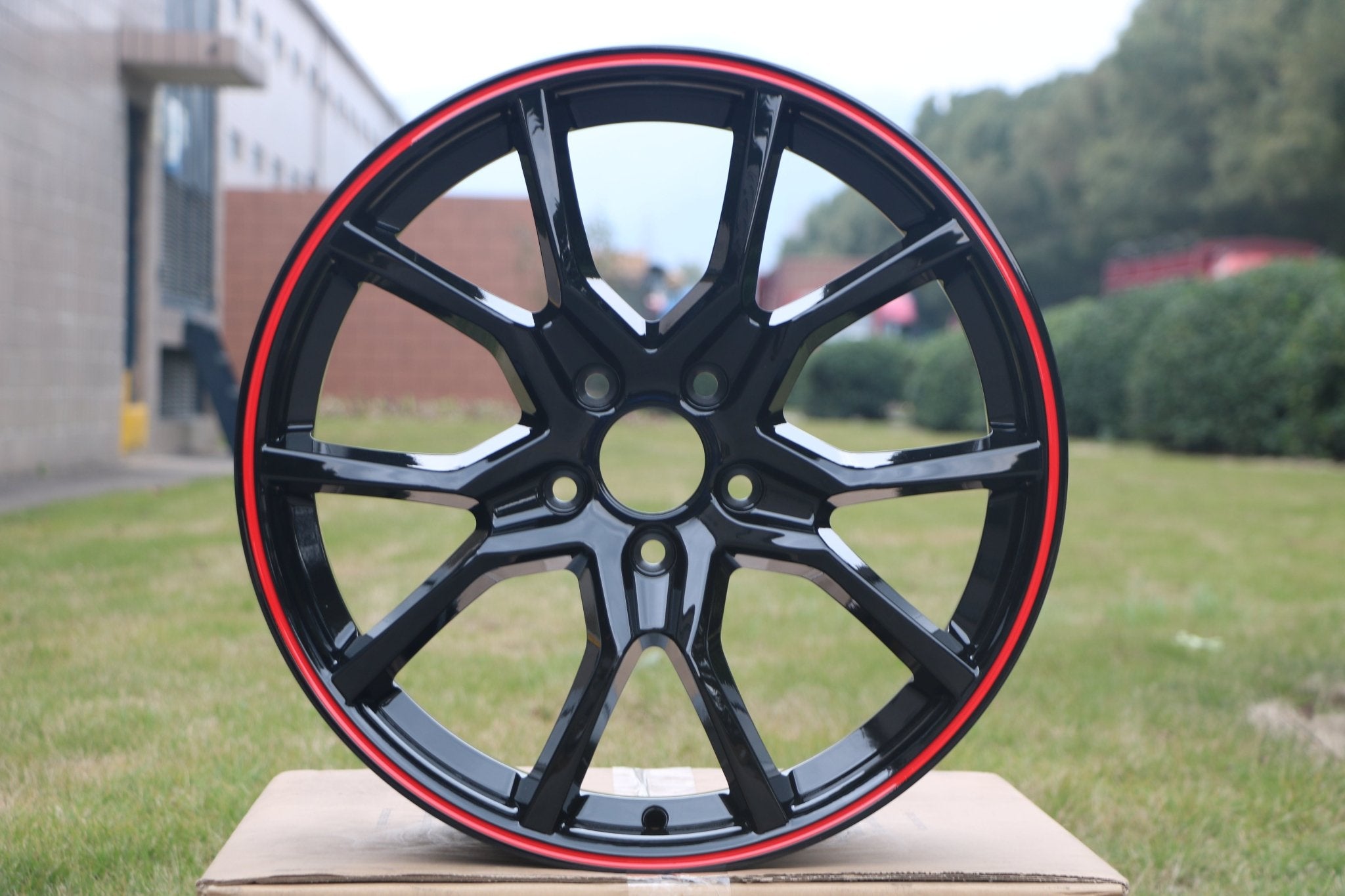 W314 1418 Black with Red Lip 18x8.0 ET41 5x114.3 CB73.1 - Gun Hill Tire House (WTW - WHOLESALE TIRES & WHEELS)