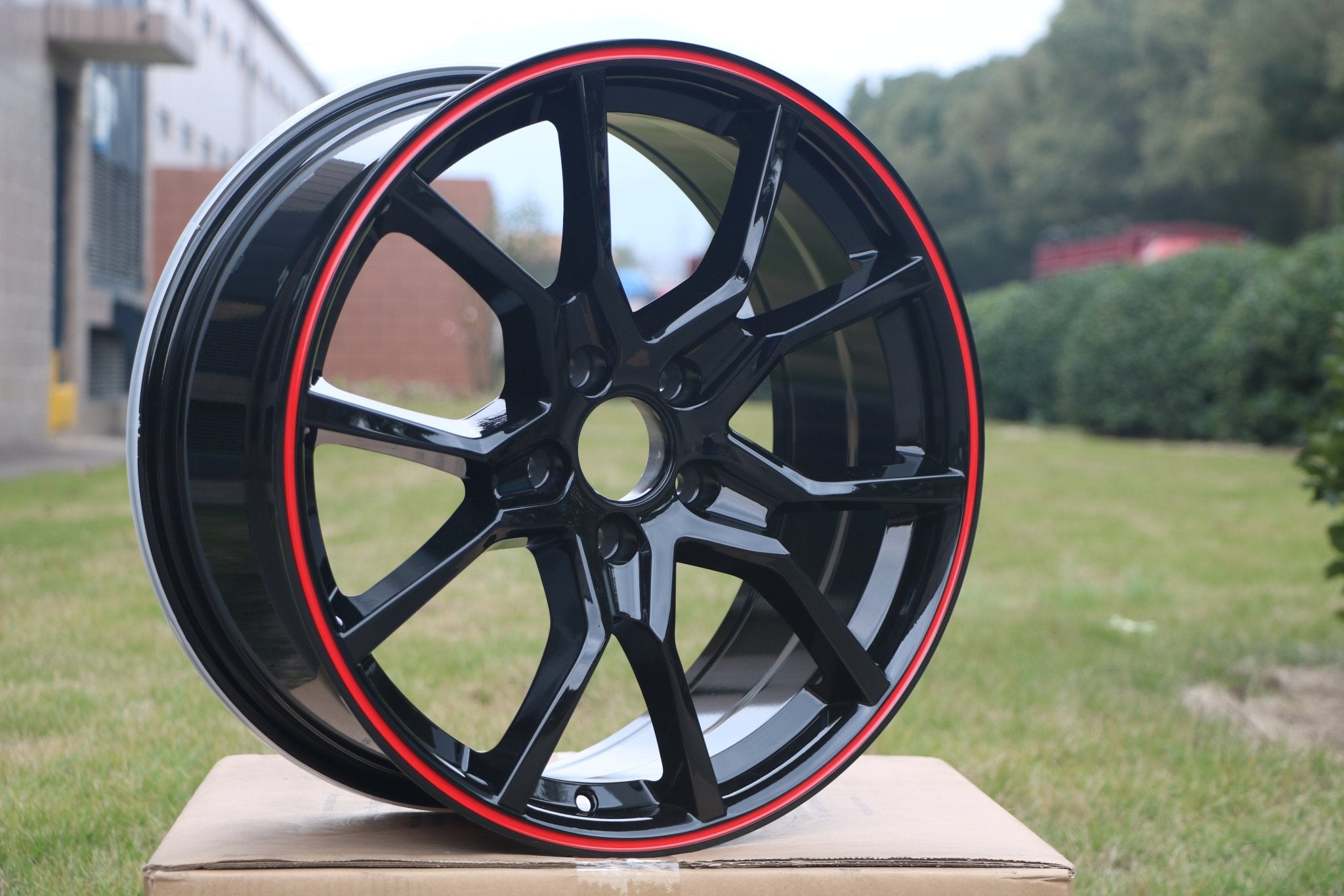W314 1418 Black with Red Lip 18x8.0 ET41 5x114.3 CB73.1 - Gun Hill Tire House (WTW - WHOLESALE TIRES & WHEELS)