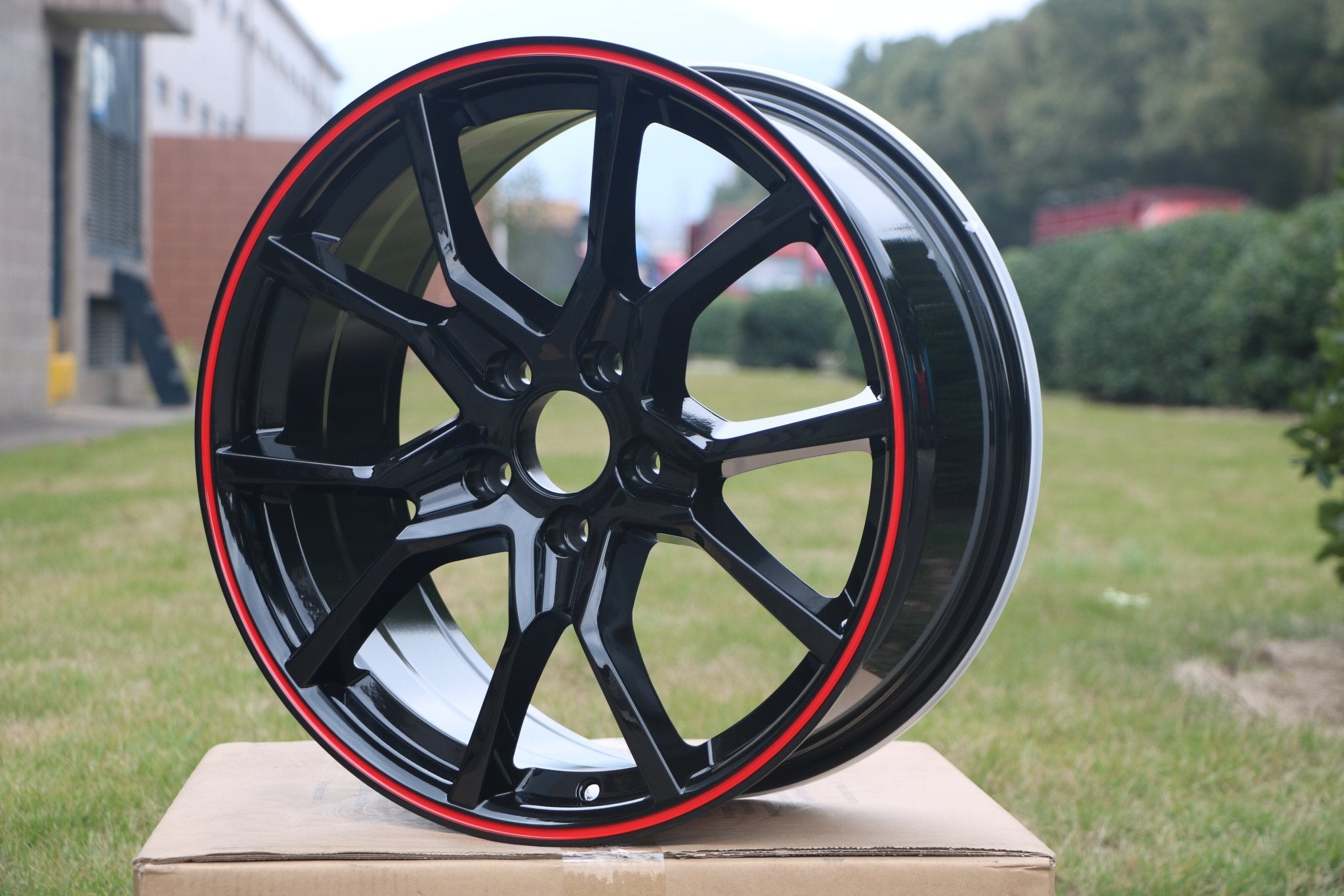 W314 1418 Black with Red Lip 18x8.0 ET41 5x114.3 CB73.1 - Gun Hill Tire House (WTW - WHOLESALE TIRES & WHEELS)