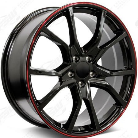 W314 1418 Black with Red Lip 18x8.0 ET41 5x114.3 CB73.1 - Gun Hill Tire House (WTW - WHOLESALE TIRES & WHEELS)