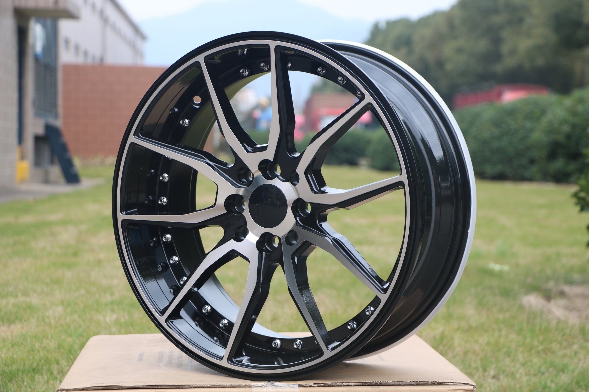 W512 1646 Black Machined Face Silver Rivet 20*9.5 ET35 5x114.3 CB73.1 - Gun Hill Tire House (WTW - WHOLESALE TIRES & WHEELS)