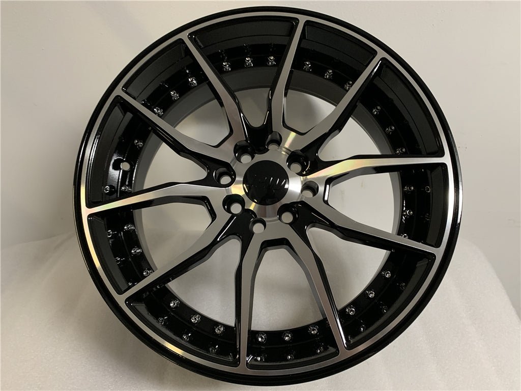 W512 1646 Black Machined Face Silver Rivet 20*9.5 ET35 5x114.3 CB73.1 - Gun Hill Tire House (WTW - WHOLESALE TIRES & WHEELS)