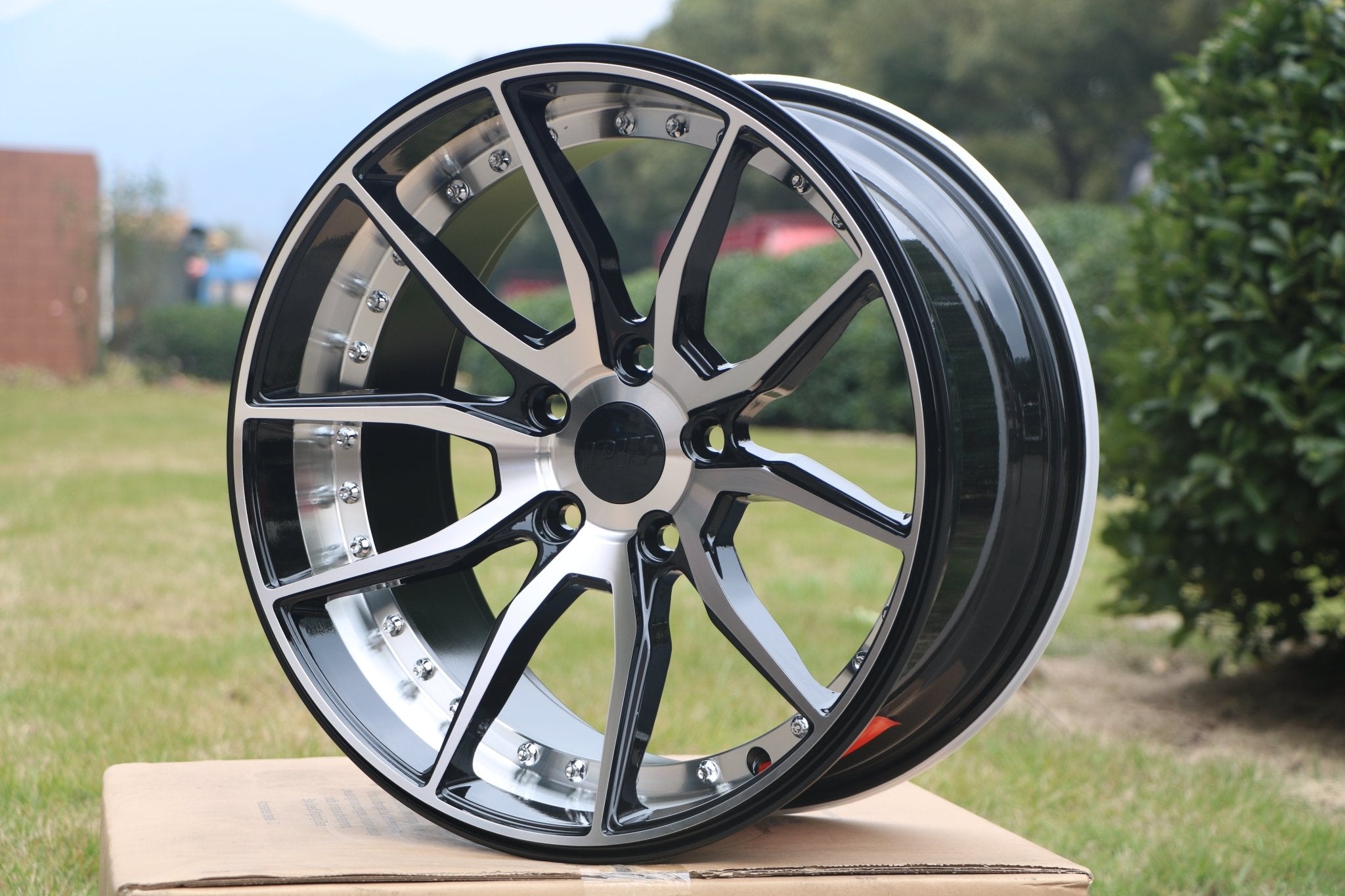 W512 1646 Black Machined Face Silver Rivet 20*8.5 ET35 5x114.3 CB73.1 - Gun Hill Tire House (WTW - WHOLESALE TIRES & WHEELS)