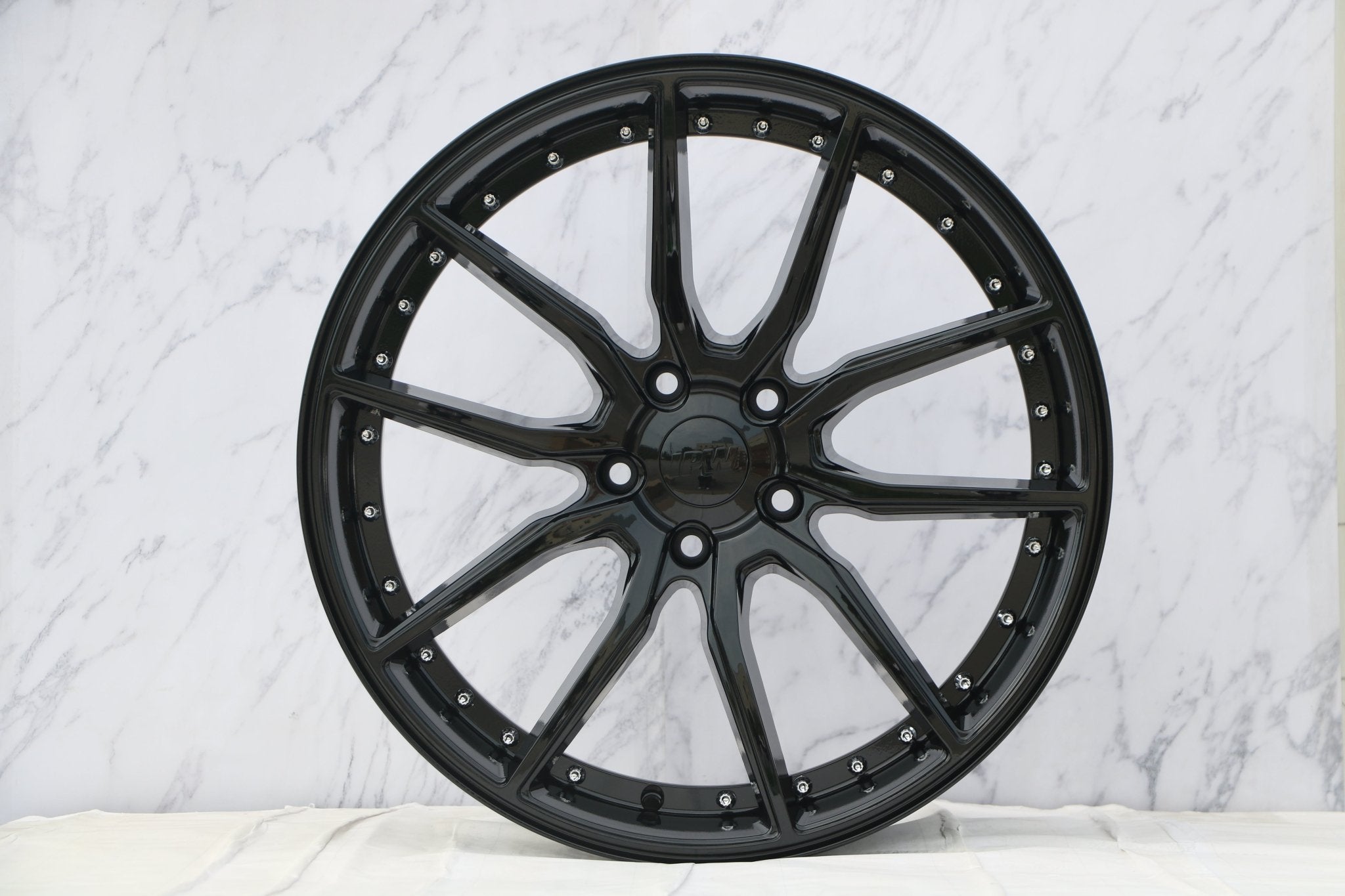 W512 1646 Gloss Black Silver Rivet 20*8.5 ET35 5x120 CB72.56 - Gun Hill Tire House (WTW - WHOLESALE TIRES & WHEELS)