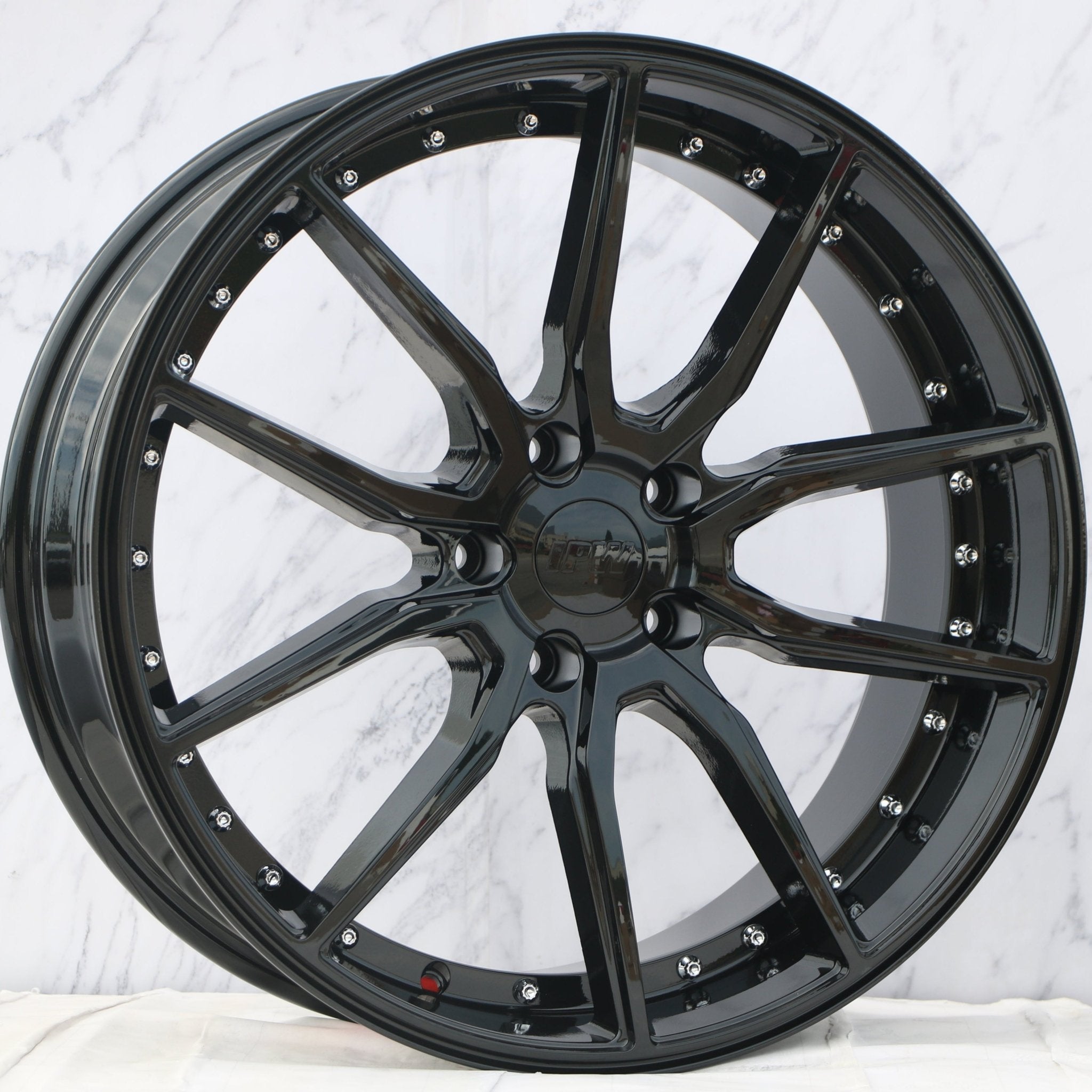 W512 1646 Gloss Black Silver Rivet 20*8.5 ET35 5x120 CB72.56 - Gun Hill Tire House (WTW - WHOLESALE TIRES & WHEELS)