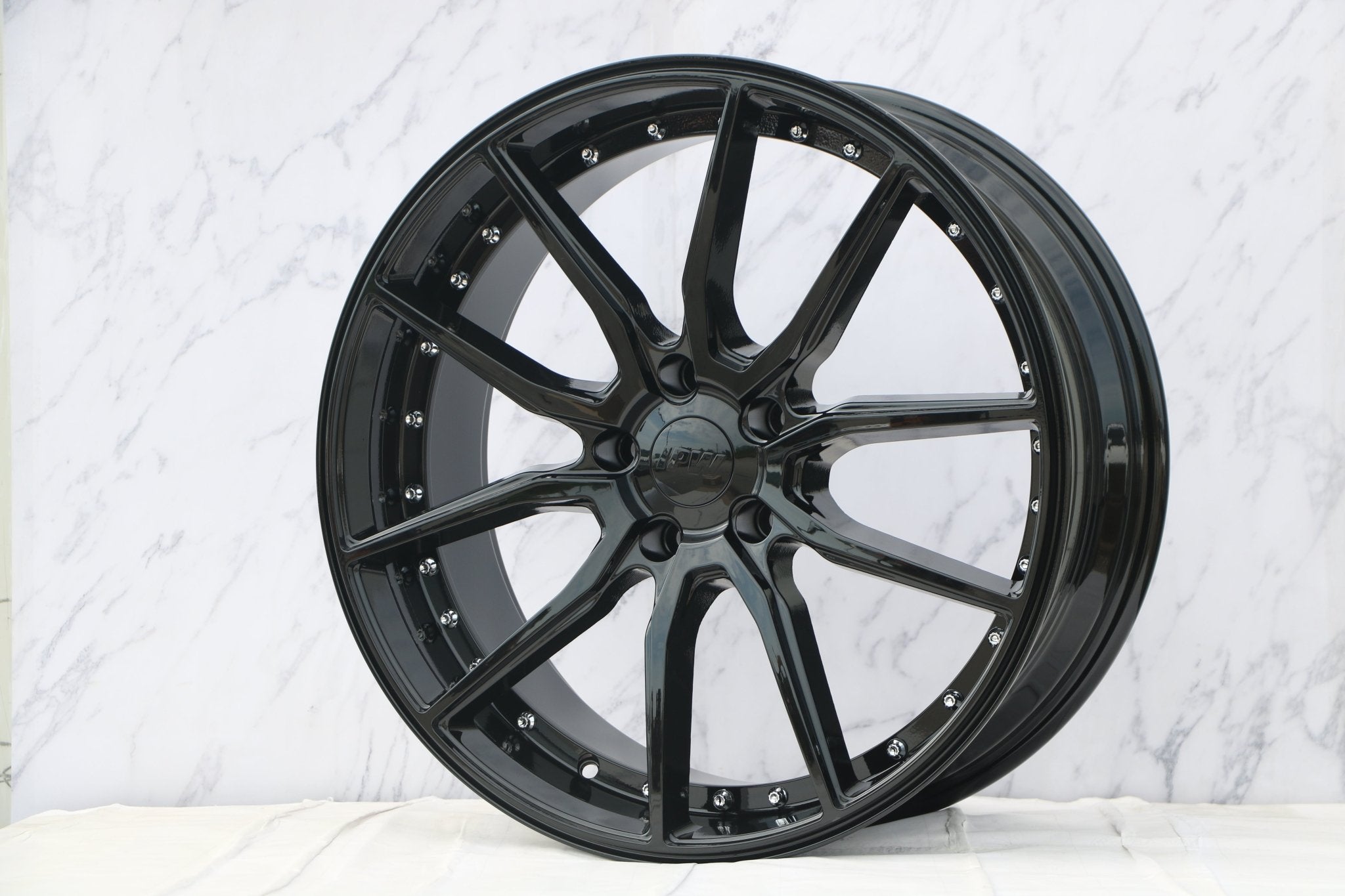 W512 1646 Gloss Black Silver Rivet 20*8.5 ET35 5x120 CB72.56 - Gun Hill Tire House (WTW - WHOLESALE TIRES & WHEELS)