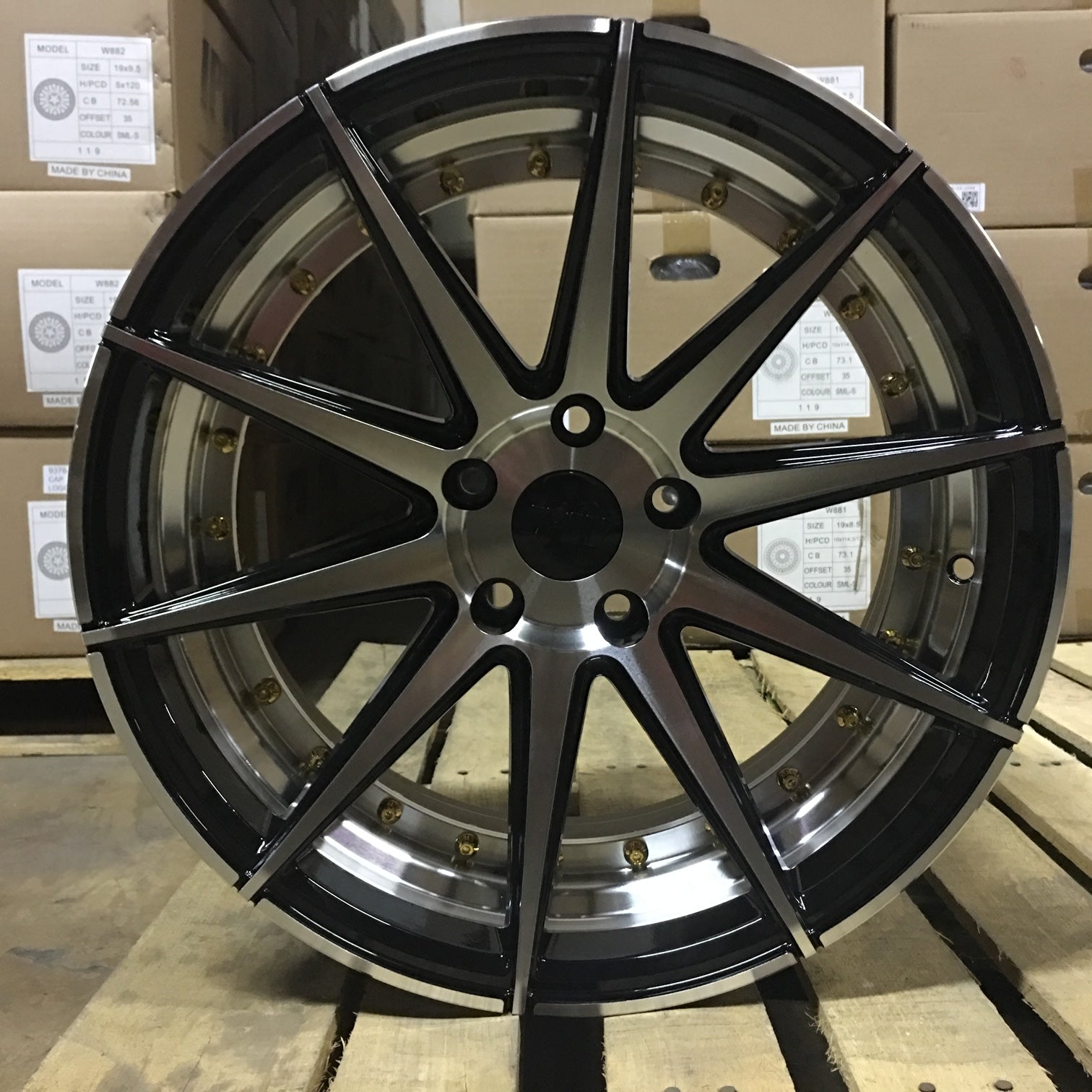 W528 1045 Black Machined Face inner graved with gold rivet 18x9.0 ET 35 CB73.1 5x114.3 - Gun Hill Tire House (WTW - WHOLESALE TIRES & WHEELS)
