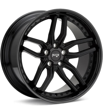 NICHE ROAD WHEELS METHOS BLACK W/GLOSS BLACK LIP - Gun Hill Tire House (WTW - WHOLESALE TIRES & WHEELS)