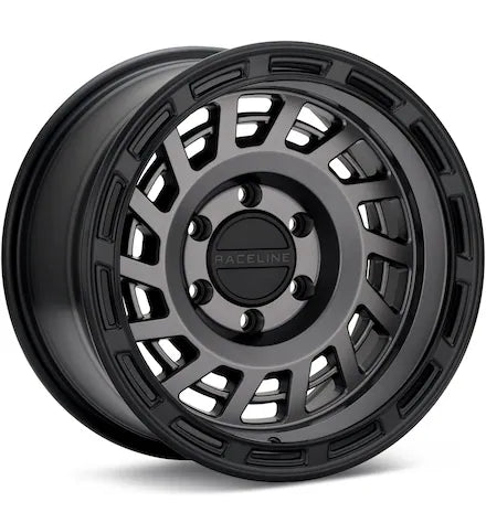 RACELINE HALO SATIN BLACK W/SILVER RING - Gun Hill Tire House (WTW - WHOLESALE TIRES & WHEELS)