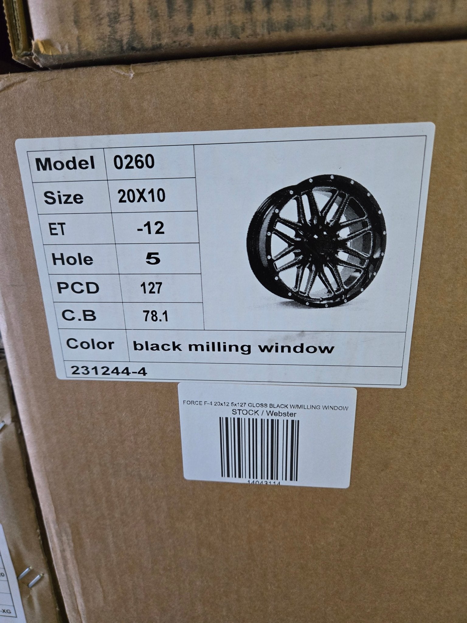 FORCE F - 4 20x12 5x127 GLOSS BLACK W/MILLING WINDOW - Gun Hill Tire House (WTW - WHOLESALE TIRES & WHEELS)