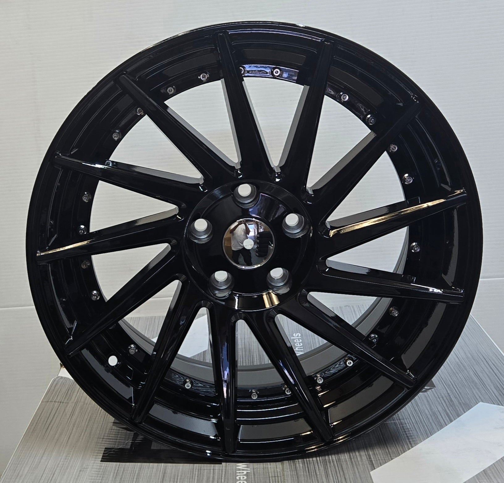 L1018 18x8.5 5x112 / 5x114.3 GLOSS BLACK CHROME RIVETS - Gun Hill Tire House (WTW - WHOLESALE TIRES & WHEELS)