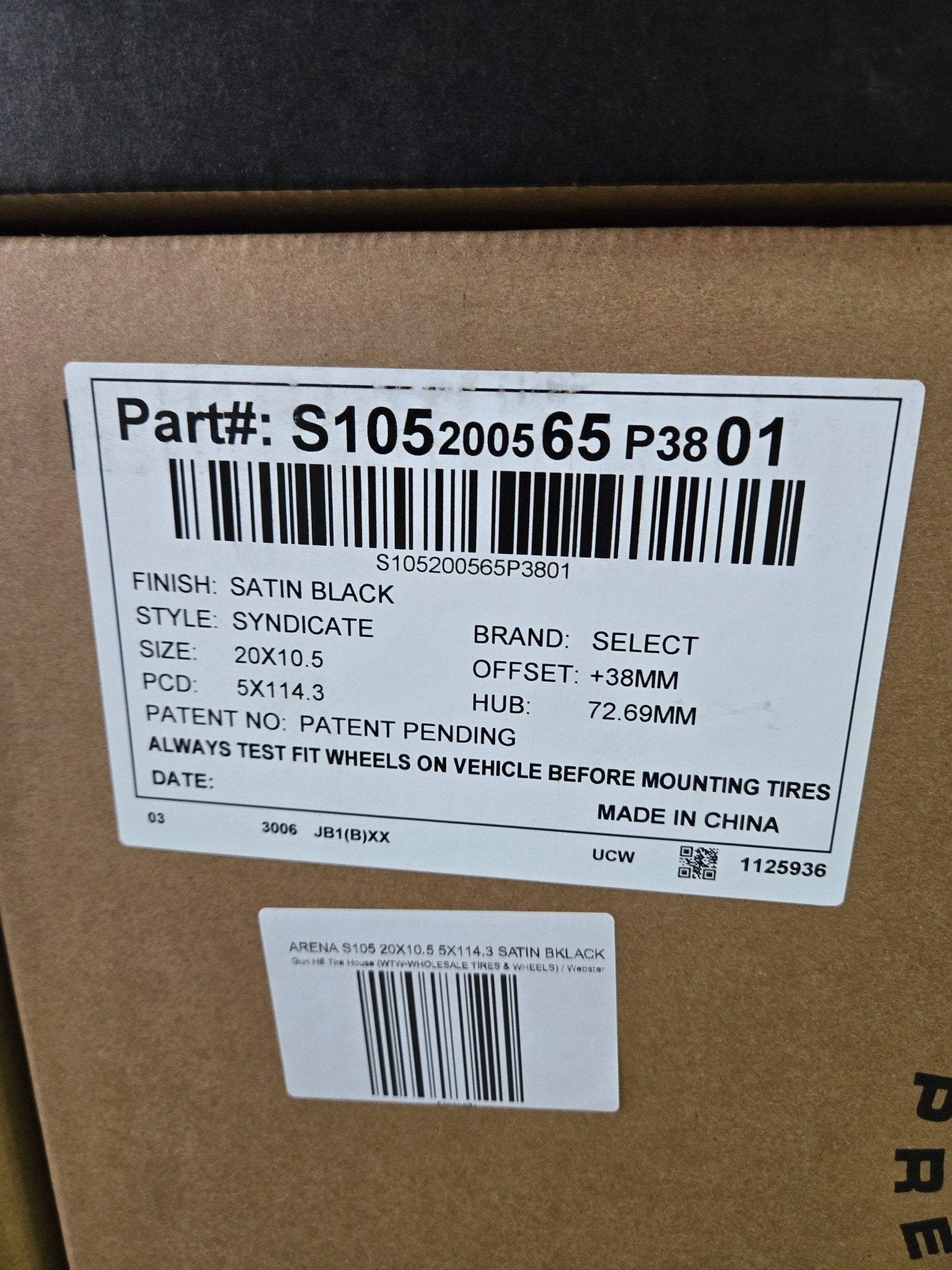 ARENA S105 SYNDICATE 20X10.5 5X114.3 SATIN BKLACK - Gun Hill Tire House (WTW - WHOLESALE TIRES & WHEELS)