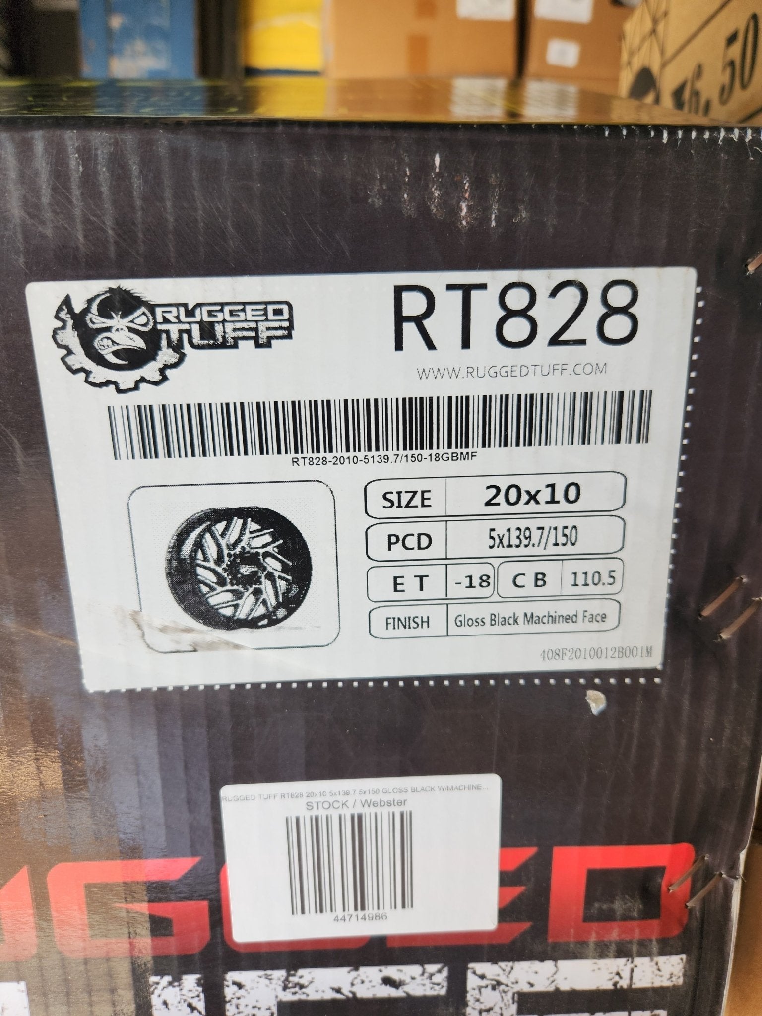 RUGGED TUFF RT828 20x10 5x139.7 5x150 GLOSS BLACK W/MACHINED MILLING WINDOW - Gun Hill Tire House (WTW - WHOLESALE TIRES & WHEELS)