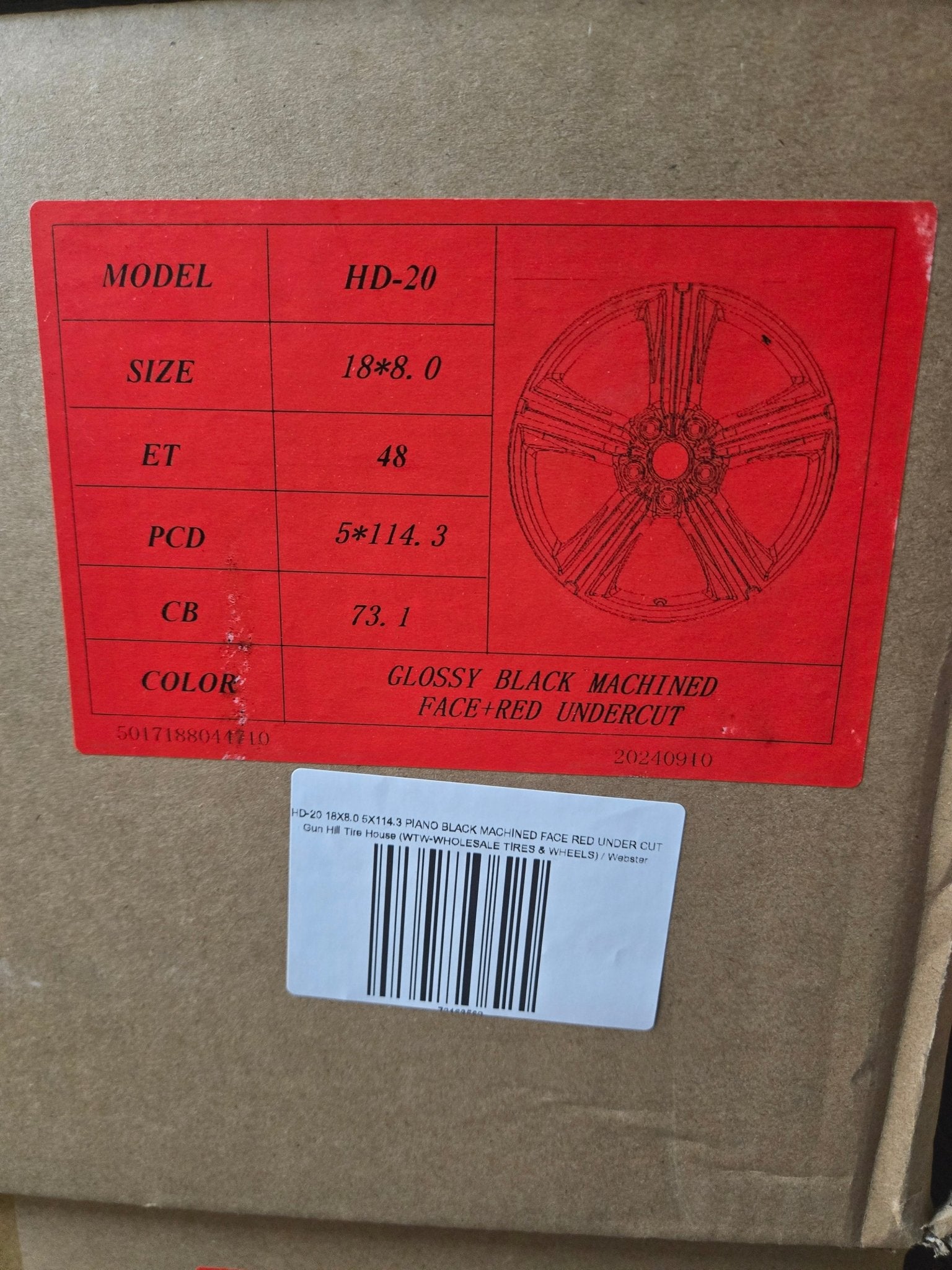 HD - 20 18X8.0 5X114.3 PIANO BLACK MACHINED FACE RED UNDER CUT seccx̌ x - Gun Hill Tire House (WTW - WHOLESALE TIRES & WHEELS)