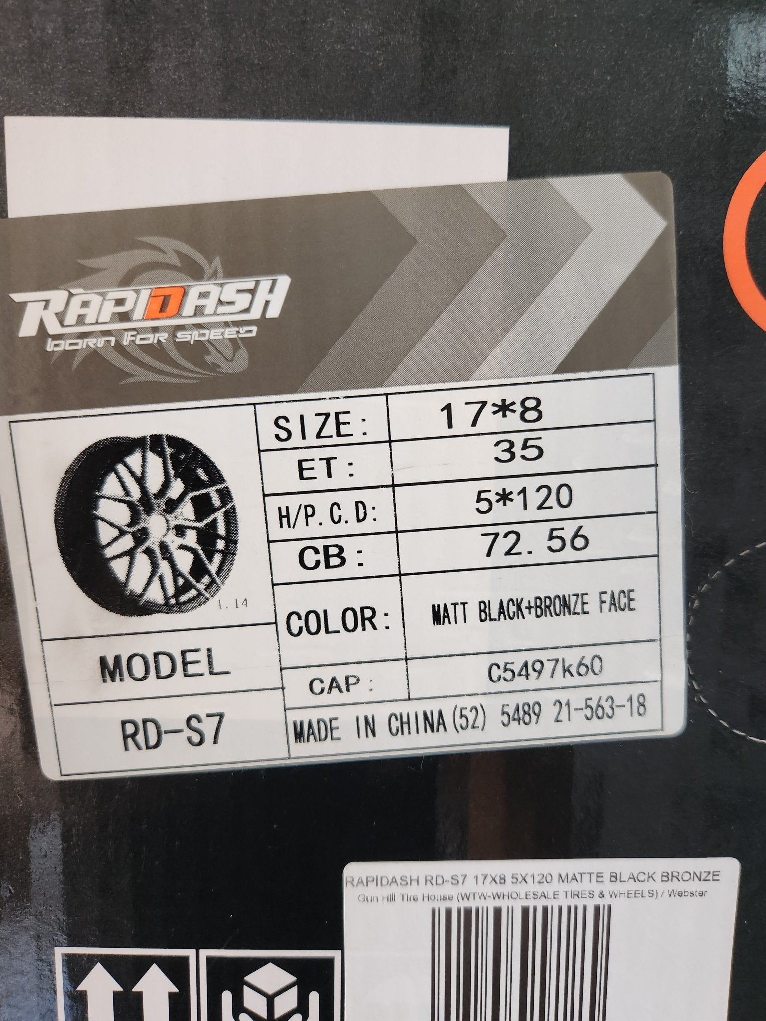 RAPIDASH RD - S7 17X8 5X120 MATTE BLACK BRONZE FACE - Gun Hill Tire House (WTW - WHOLESALE TIRES & WHEELS)
