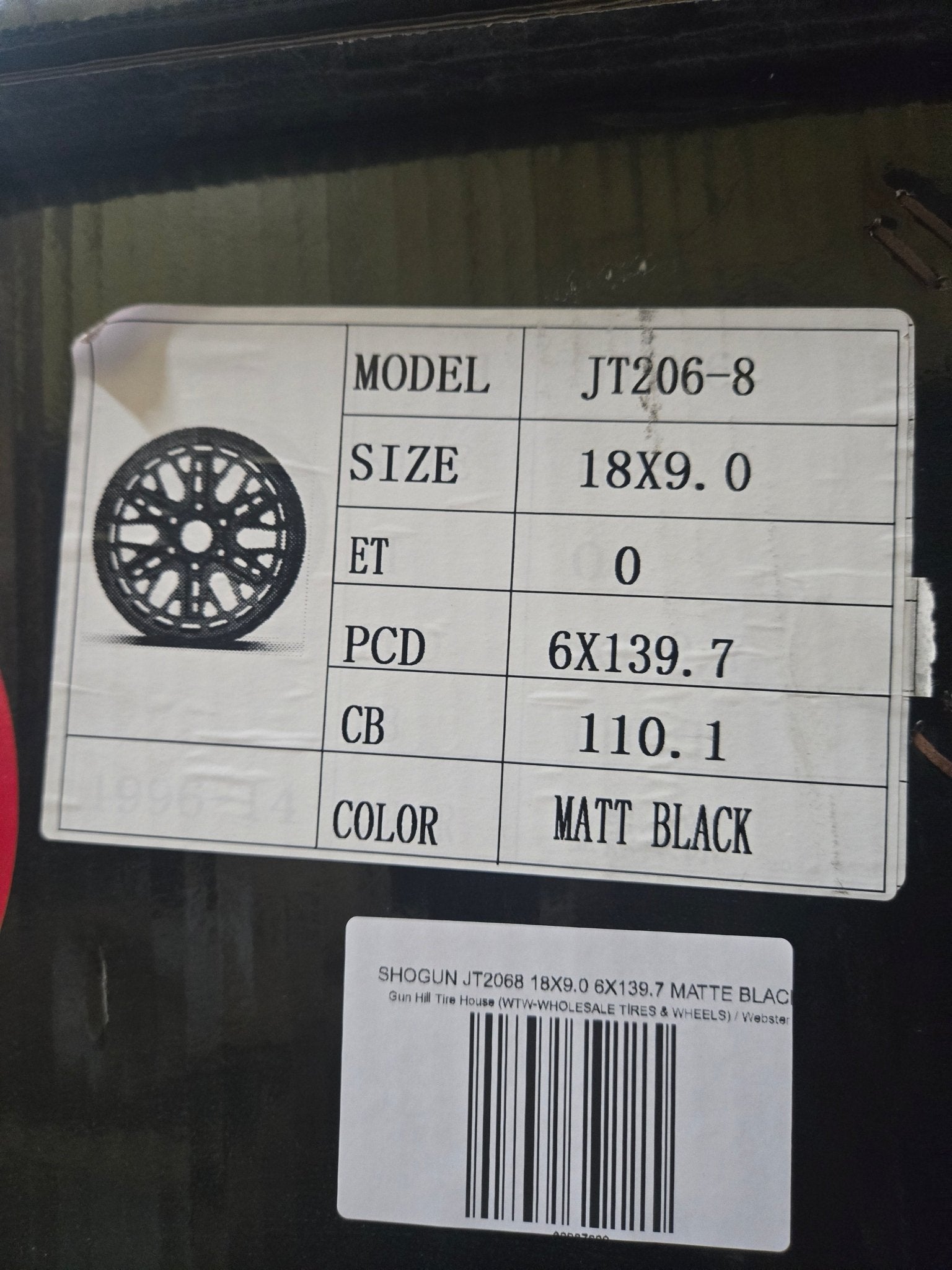 SHOGUN JT2068 18X9.0 6X139.7 MATTE BLACK - Gun Hill Tire House (WTW - WHOLESALE TIRES & WHEELS)