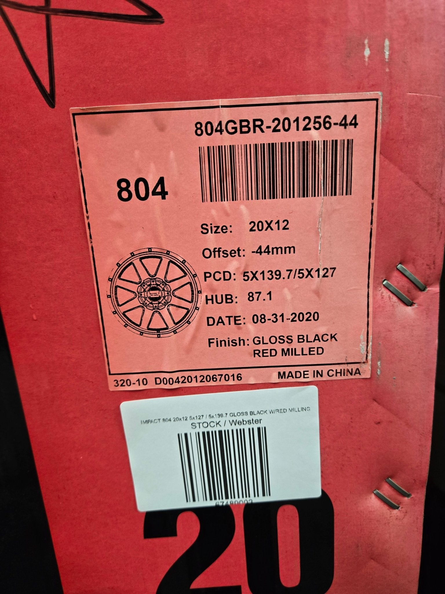 IMPACT 804 20x12 5x127 / 5x139.7 GLOSS BLACK W/RED MILLING - Gun Hill Tire House (WTW - WHOLESALE TIRES & WHEELS)