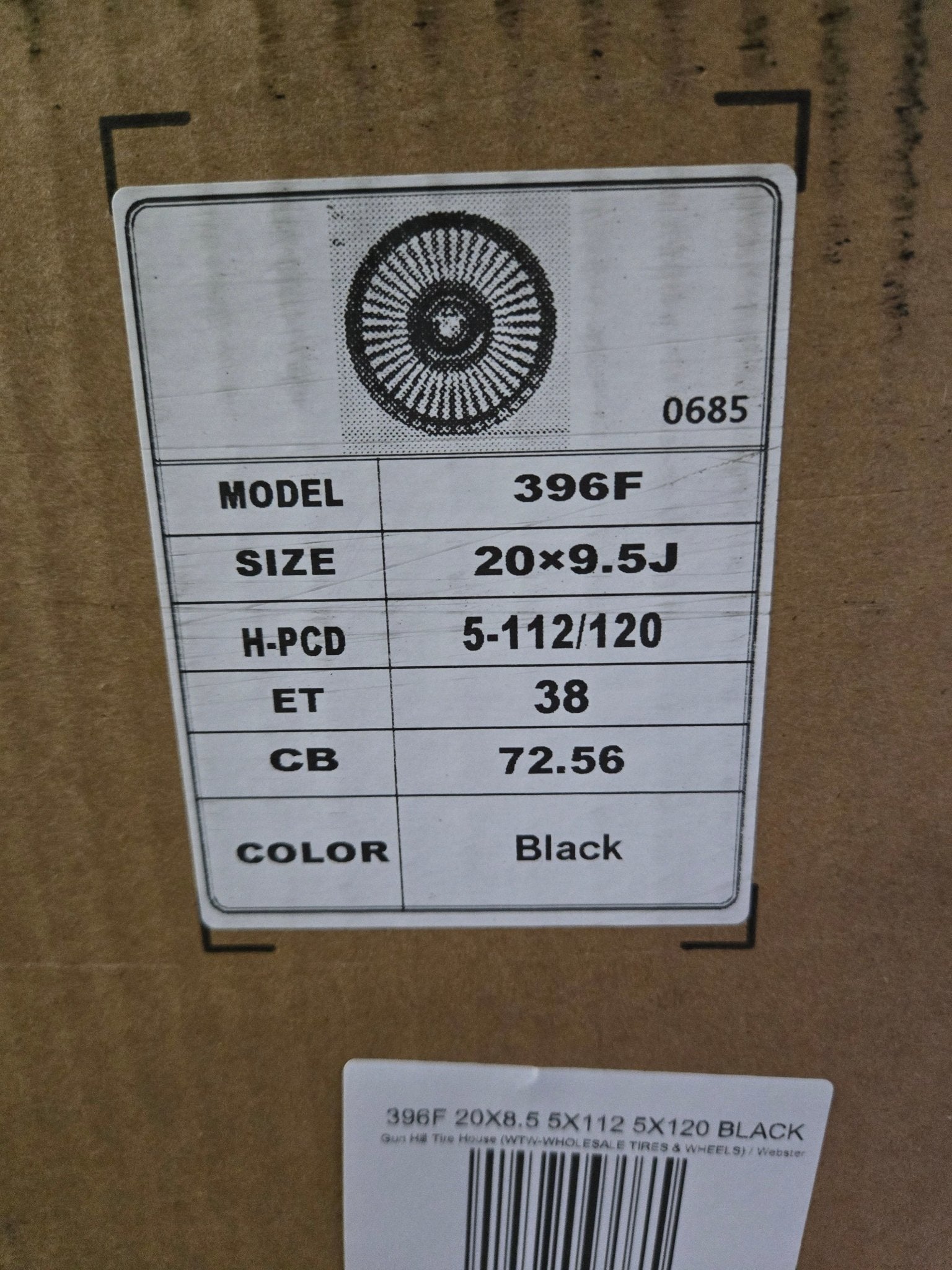 396F 20X9.5 5X112 5X120 BLACK - Gun Hill Tire House (WTW - WHOLESALE TIRES & WHEELS)