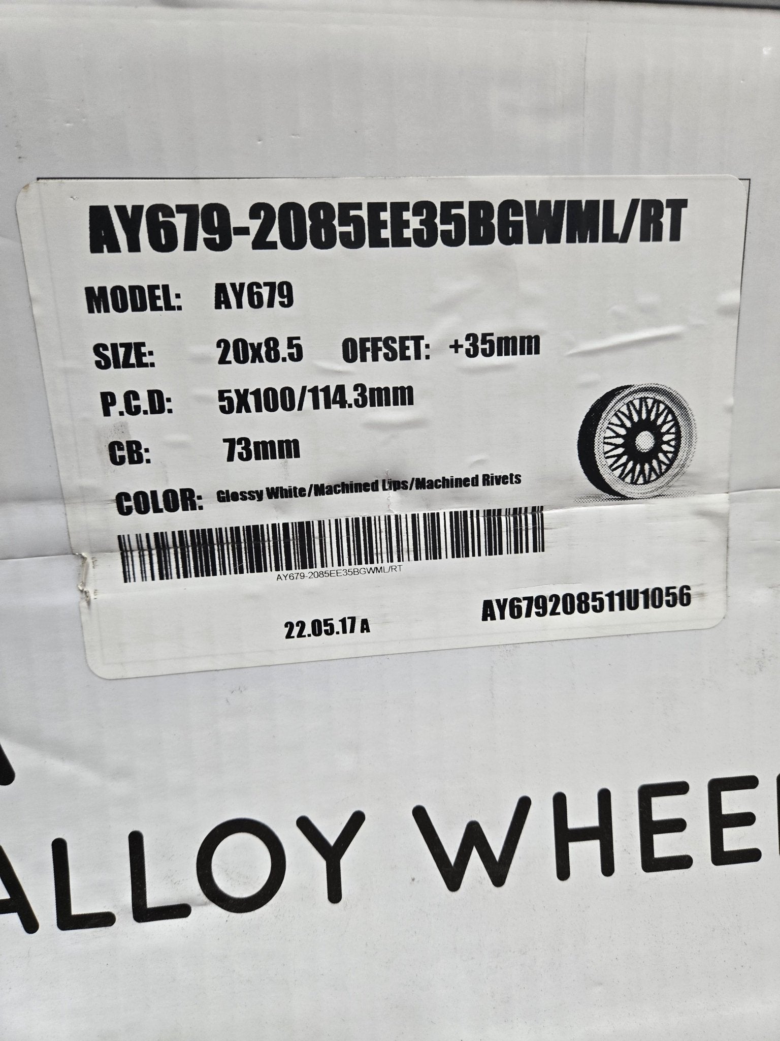 Alfina AY679 20x8.5 5x100 / 5x114.3 GLOSSY WHITE MACHINED LIPS CHROME RIVETS - Gun Hill Tire House (WTW - WHOLESALE TIRES & WHEELS)