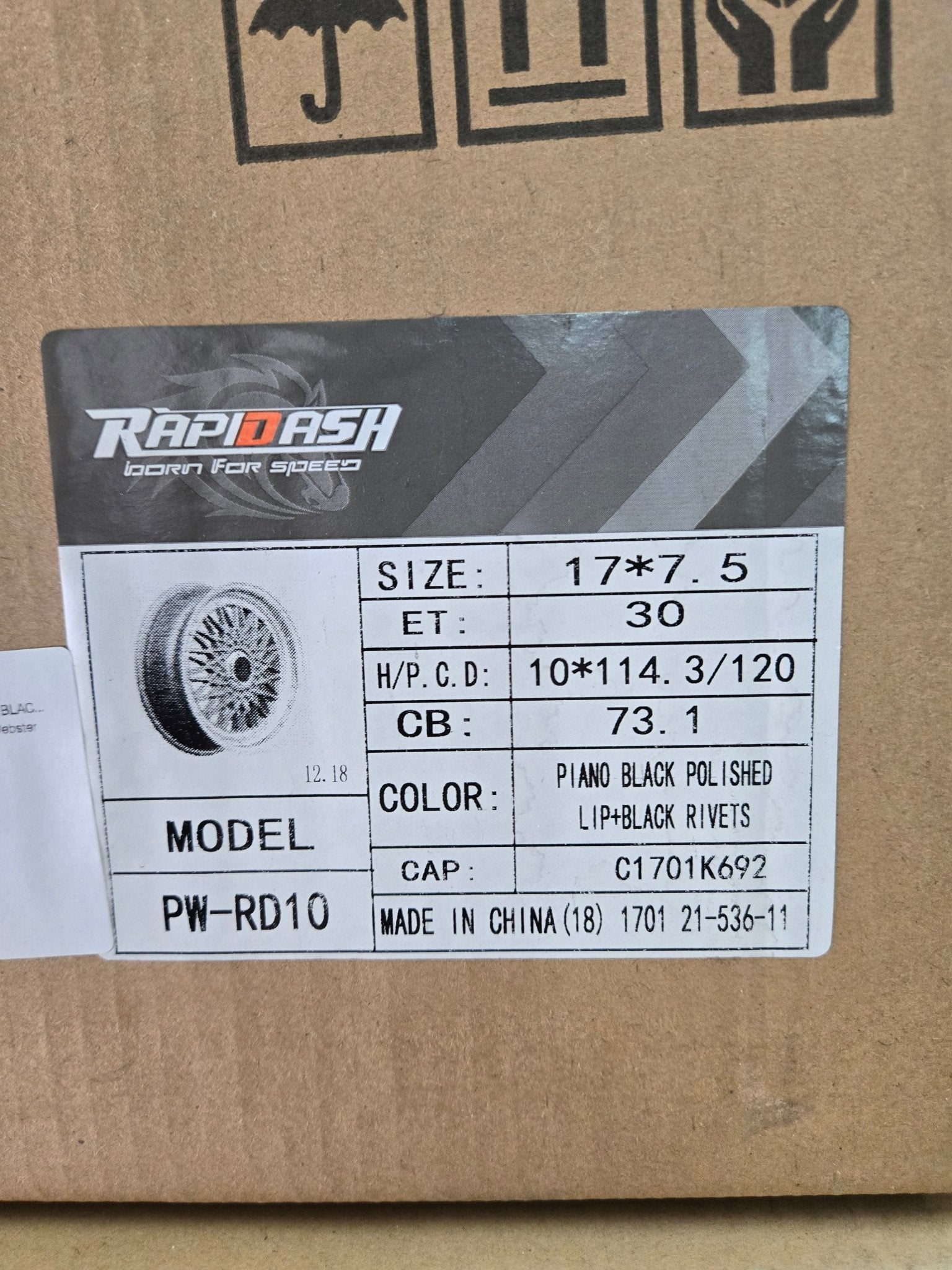 PW - RD10 17X7.5 5X120 5X114.3 GLOSS BLACK MACHINE LIP + BLACK RIVETS - Gun Hill Tire House (WTW - WHOLESALE TIRES & WHEELS)