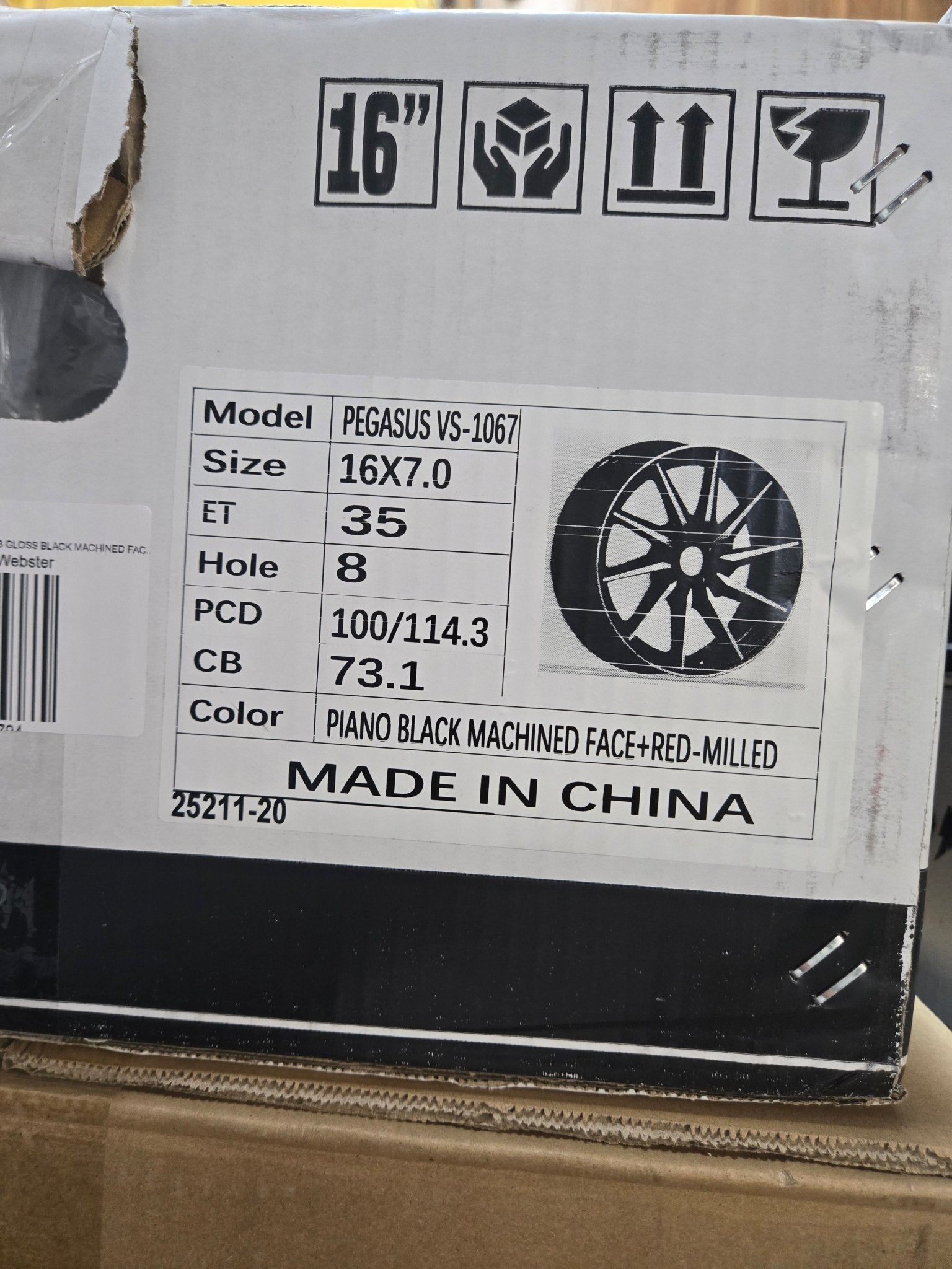 PEGASUS - 1067 16x7.0 4x100 / 4x114.3 GLOSS BLACK MACHINED FACE RED MILLED - Gun Hill Tire House (WTW - WHOLESALE TIRES & WHEELS)