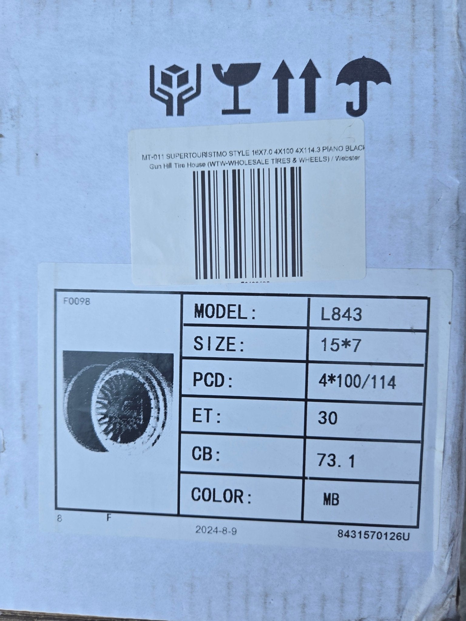 843 SUPER RS STYLE 15X7.0 4X100 4X114.3 PIANO BLACK MACHINED LIP - Gun Hill Tire House (WTW - WHOLESALE TIRES & WHEELS)