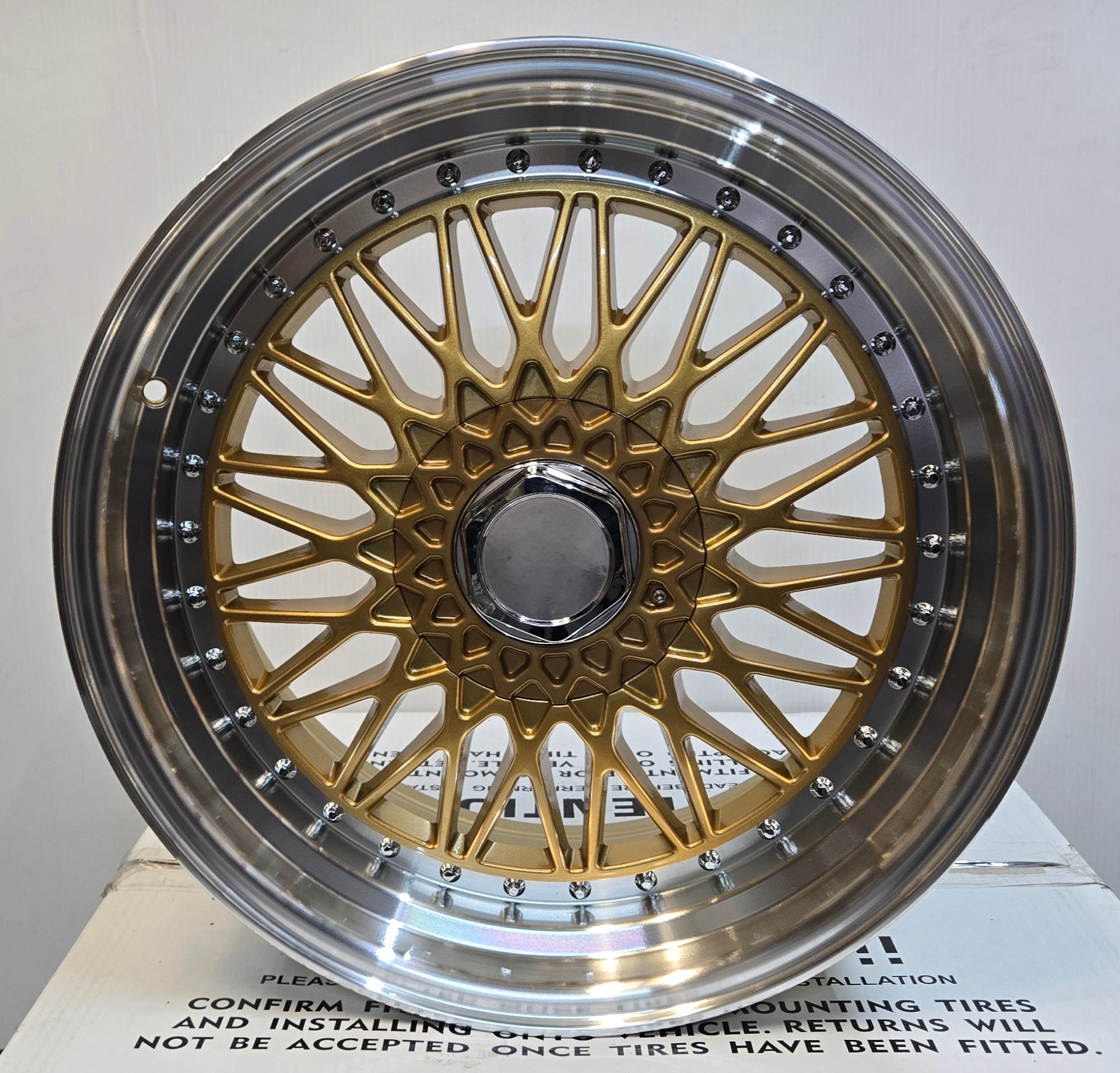 MD6525 SUPER RS STYLE 18x8.5 5x112 / 5x114.3 / 5x120 GOLD MACHINED LIP CHROME RIVETS - Gun Hill Tire House (WTW - WHOLESALE TIRES & WHEELS)