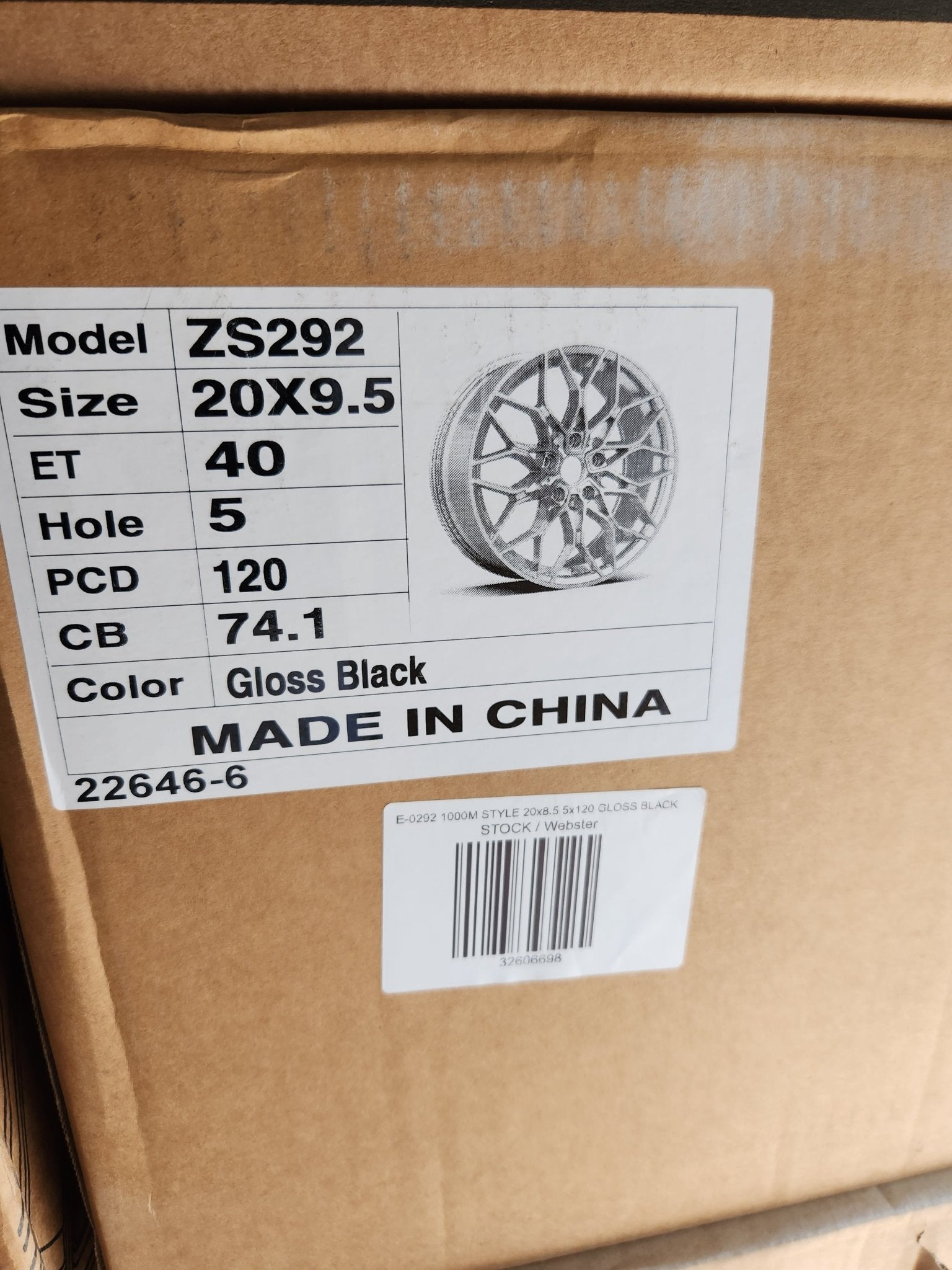 E - 0292 1000M STYLE 20x9.5 5x120 GLOSS BLACK - Gun Hill Tire House (WTW - WHOLESALE TIRES & WHEELS)