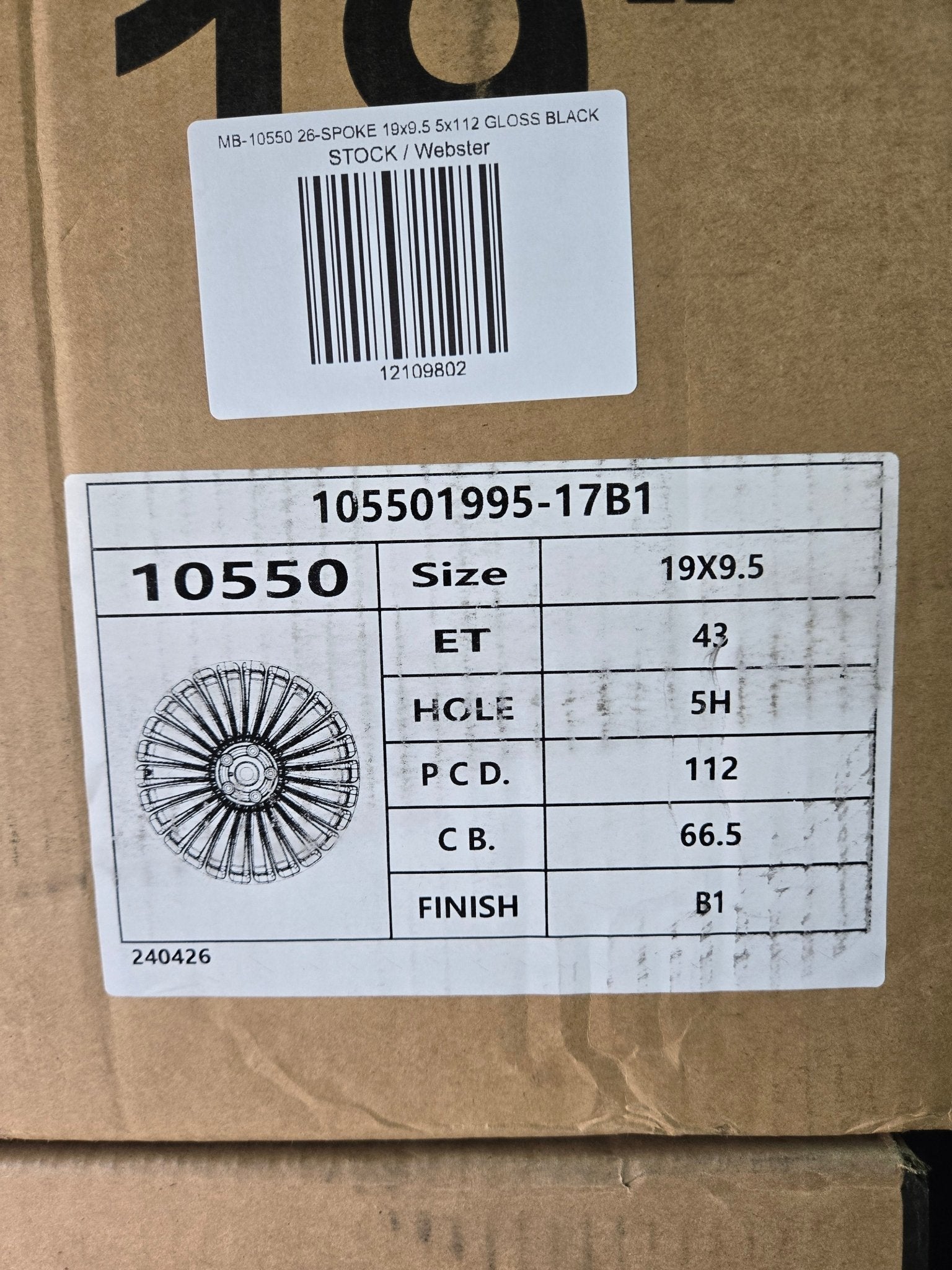 MB - 10550 26 - SPOKE 19x9.5 5x112 GLOSS BLACK - Gun Hill Tire House (WTW - WHOLESALE TIRES & WHEELS)