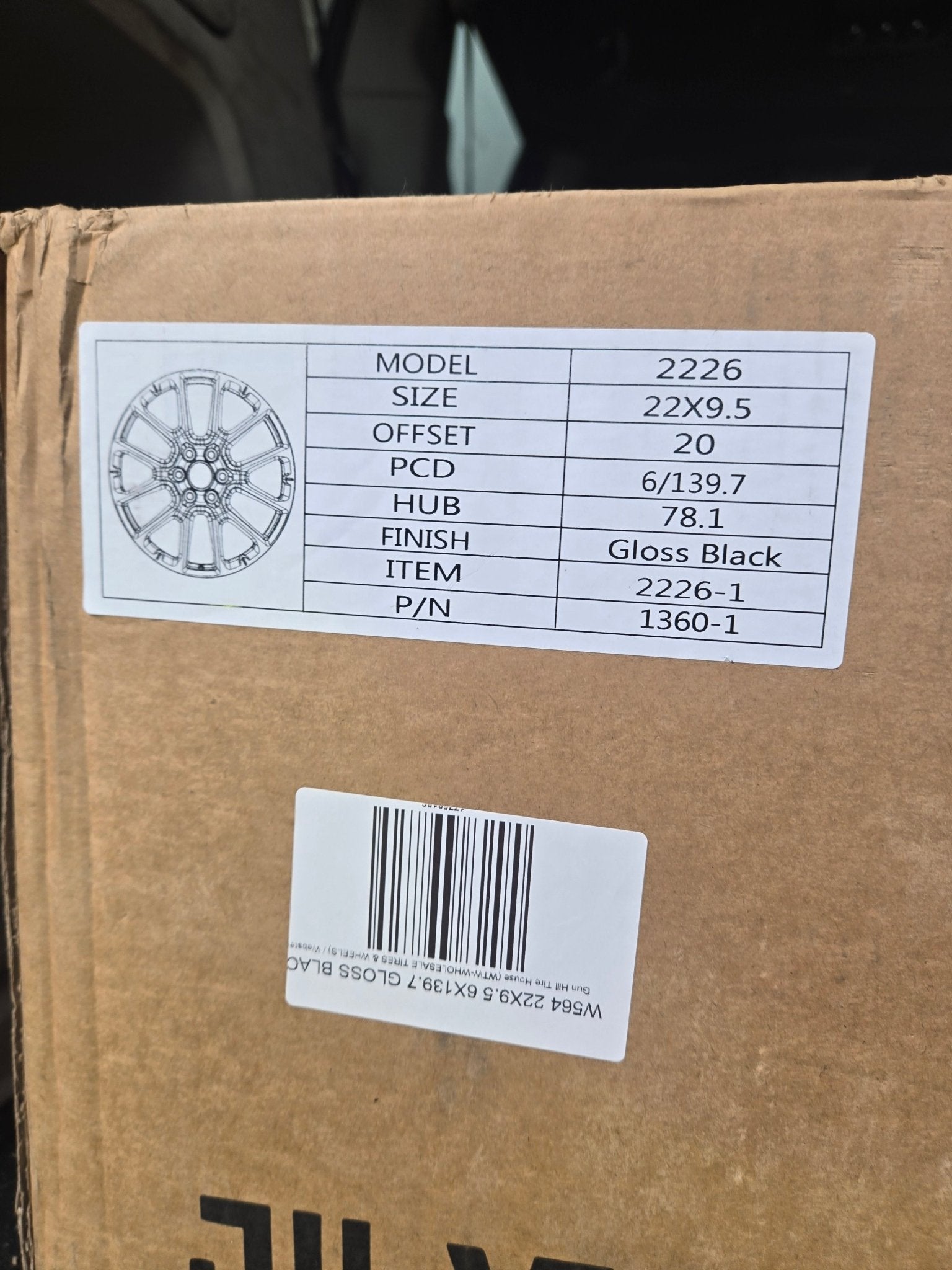 W564 22X9.5 6X139.7 GLOSS BLACK - Gun Hill Tire House (WTW - WHOLESALE TIRES & WHEELS)