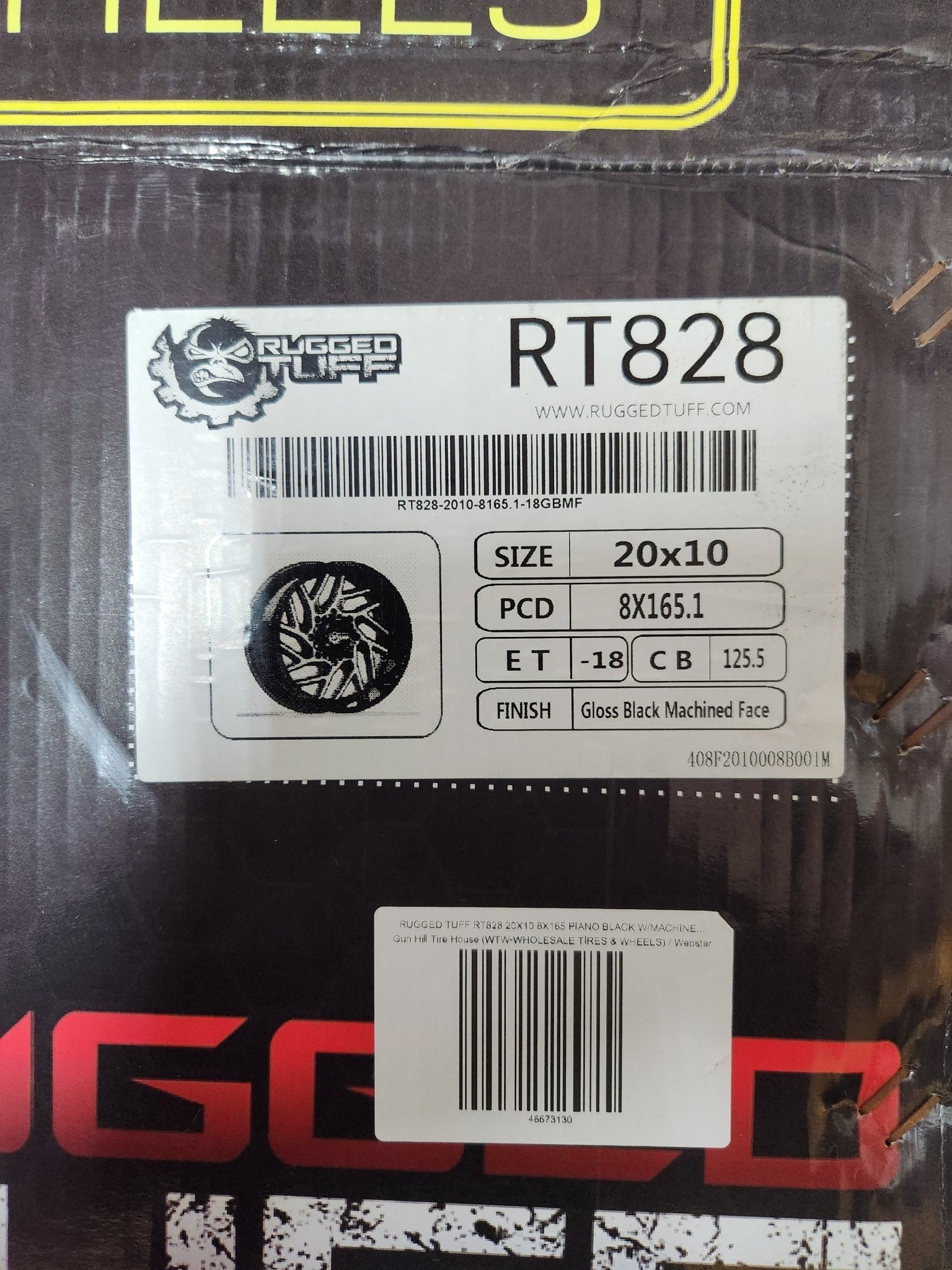 RUGGED TUFF RT828 20X10 8X165 BLACK W/MACHINED FACE - Gun Hill Tire House (WTW - WHOLESALE TIRES & WHEELS)