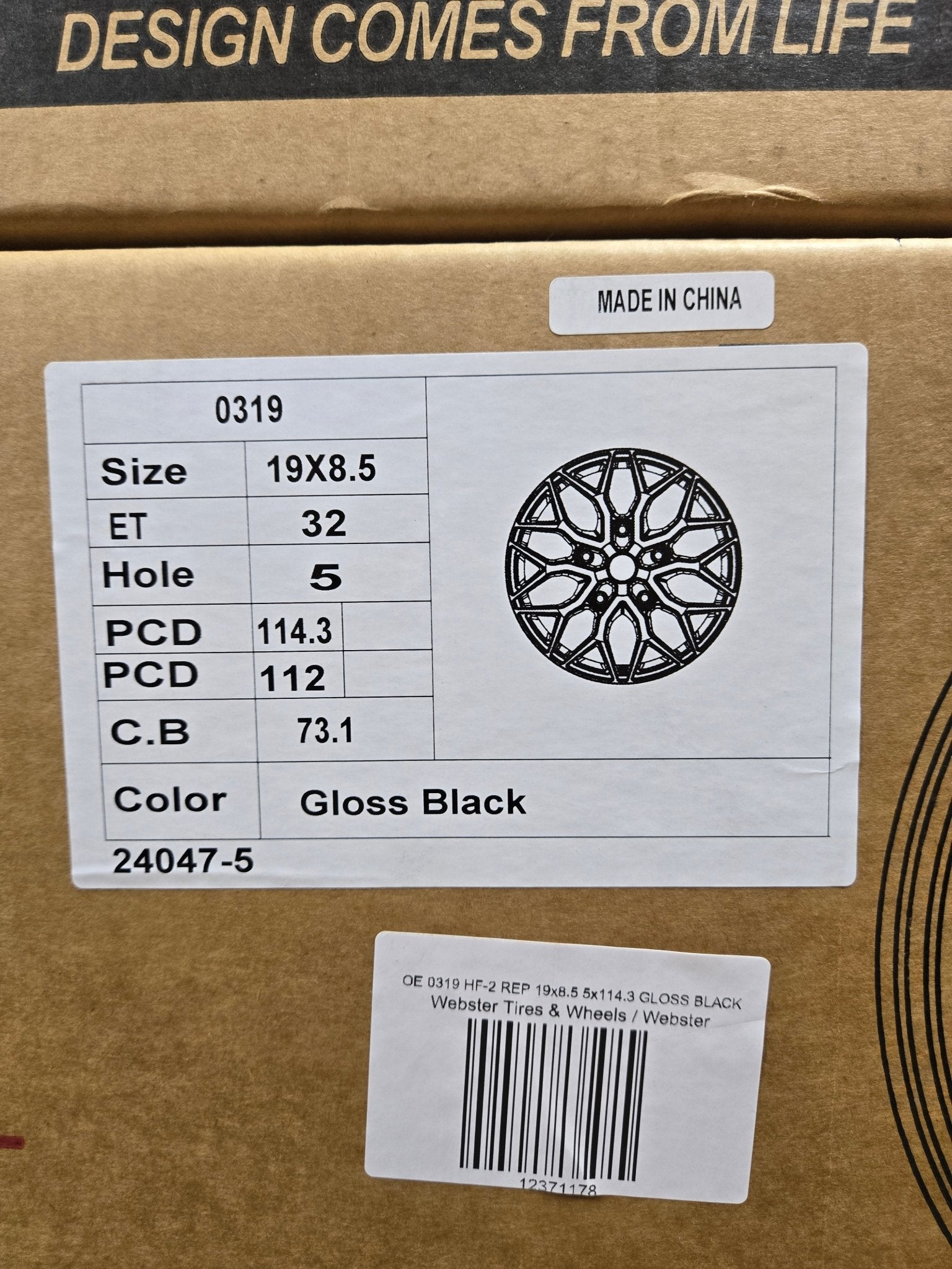 OE - 0319 19X8.5 5X114.3 PIANO BLACK - Gun Hill Tire House (WTW - WHOLESALE TIRES & WHEELS)