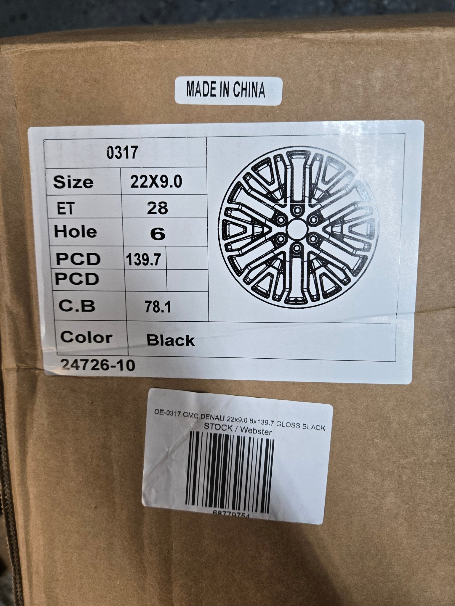 OE - 0317 GMC DENALI 22x9.0 6x139.7 GLOSS BLACK - Gun Hill Tire House (WTW - WHOLESALE TIRES & WHEELS)