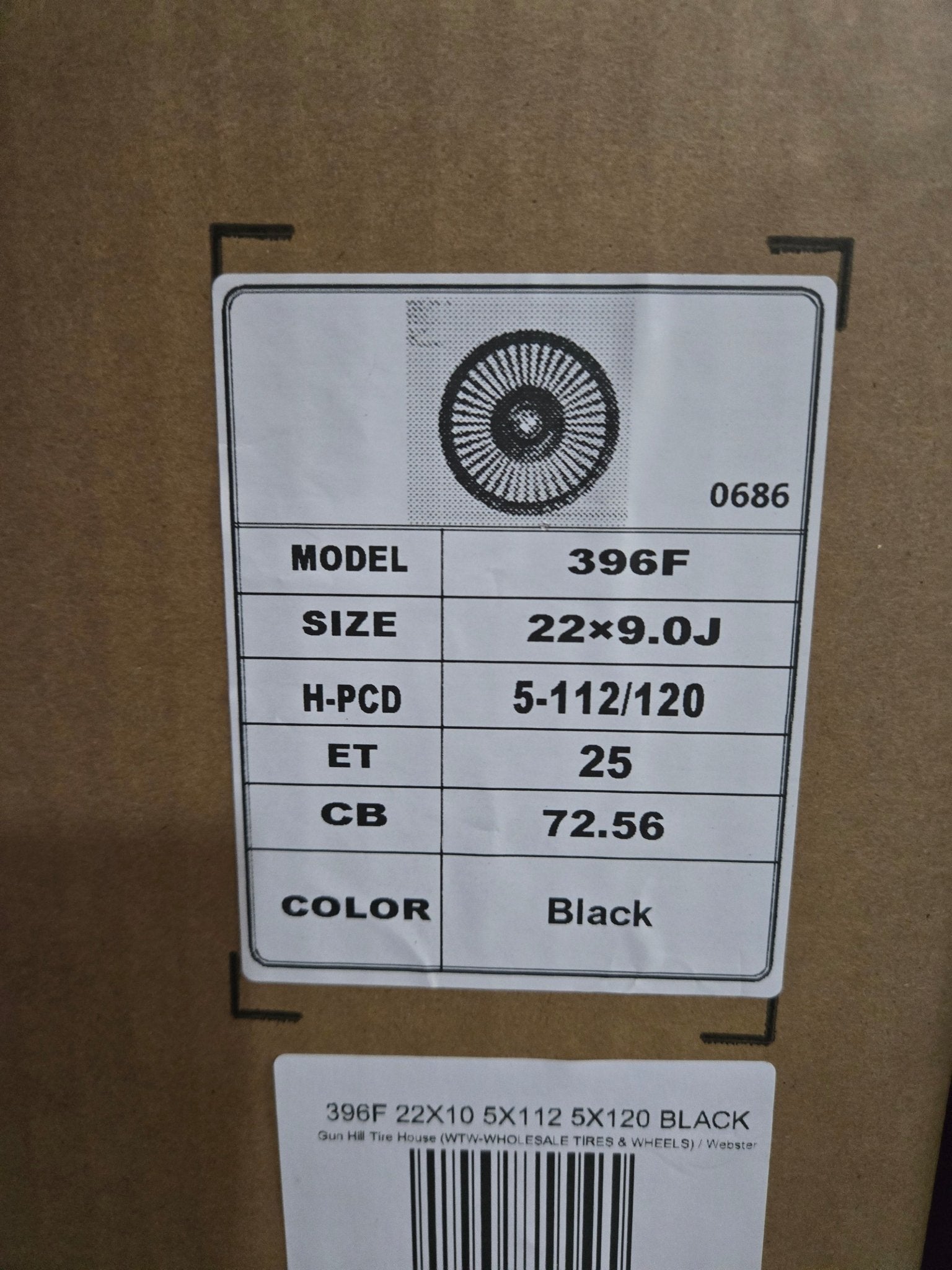 396F 22X9.0 5X112 5X120 BLACK - Gun Hill Tire House (WTW - WHOLESALE TIRES & WHEELS)