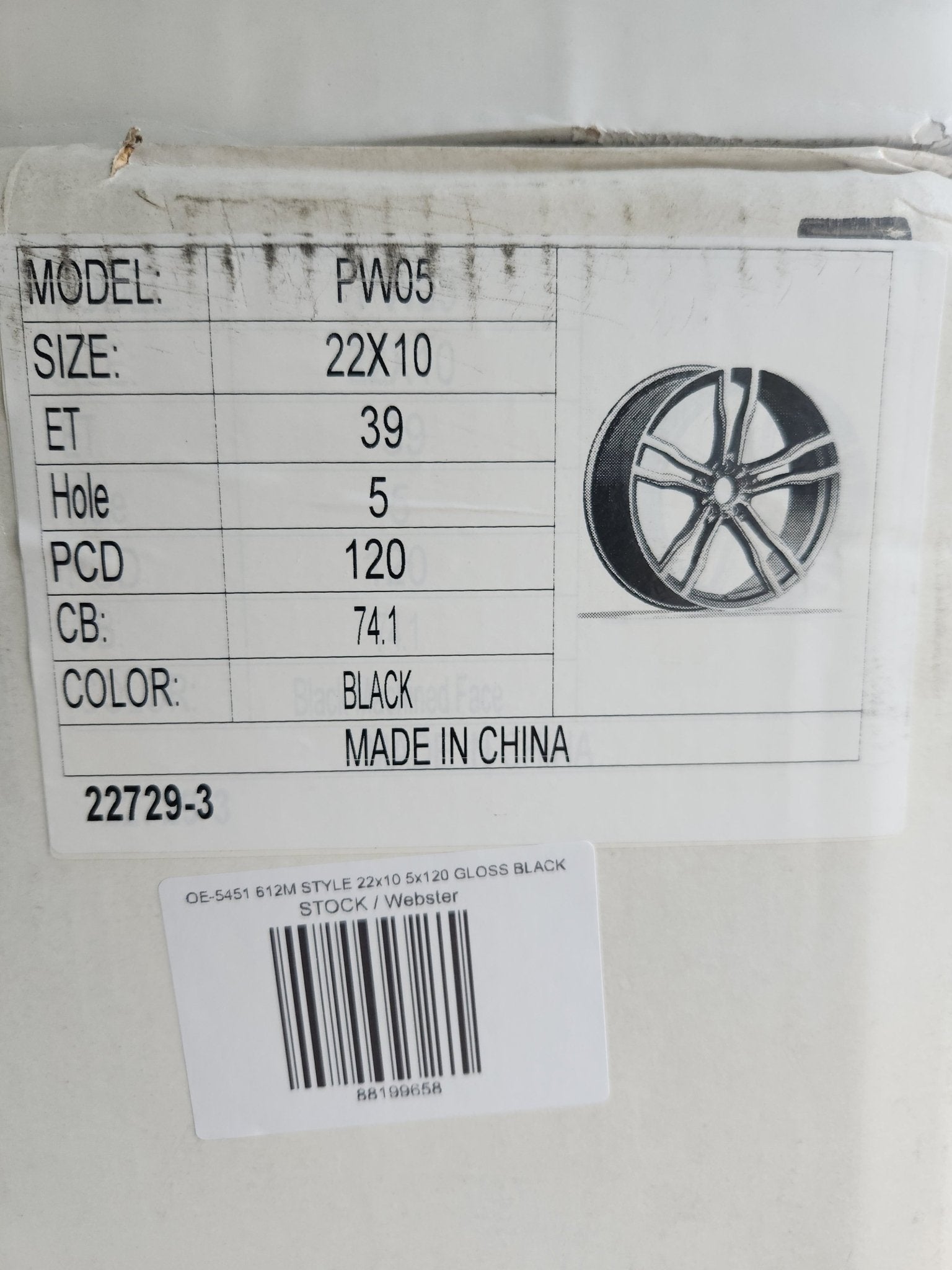 OE - 5451 612M STYLE 22x10 5x120 GLOSS BLACK - Gun Hill Tire House (WTW - WHOLESALE TIRES & WHEELS)