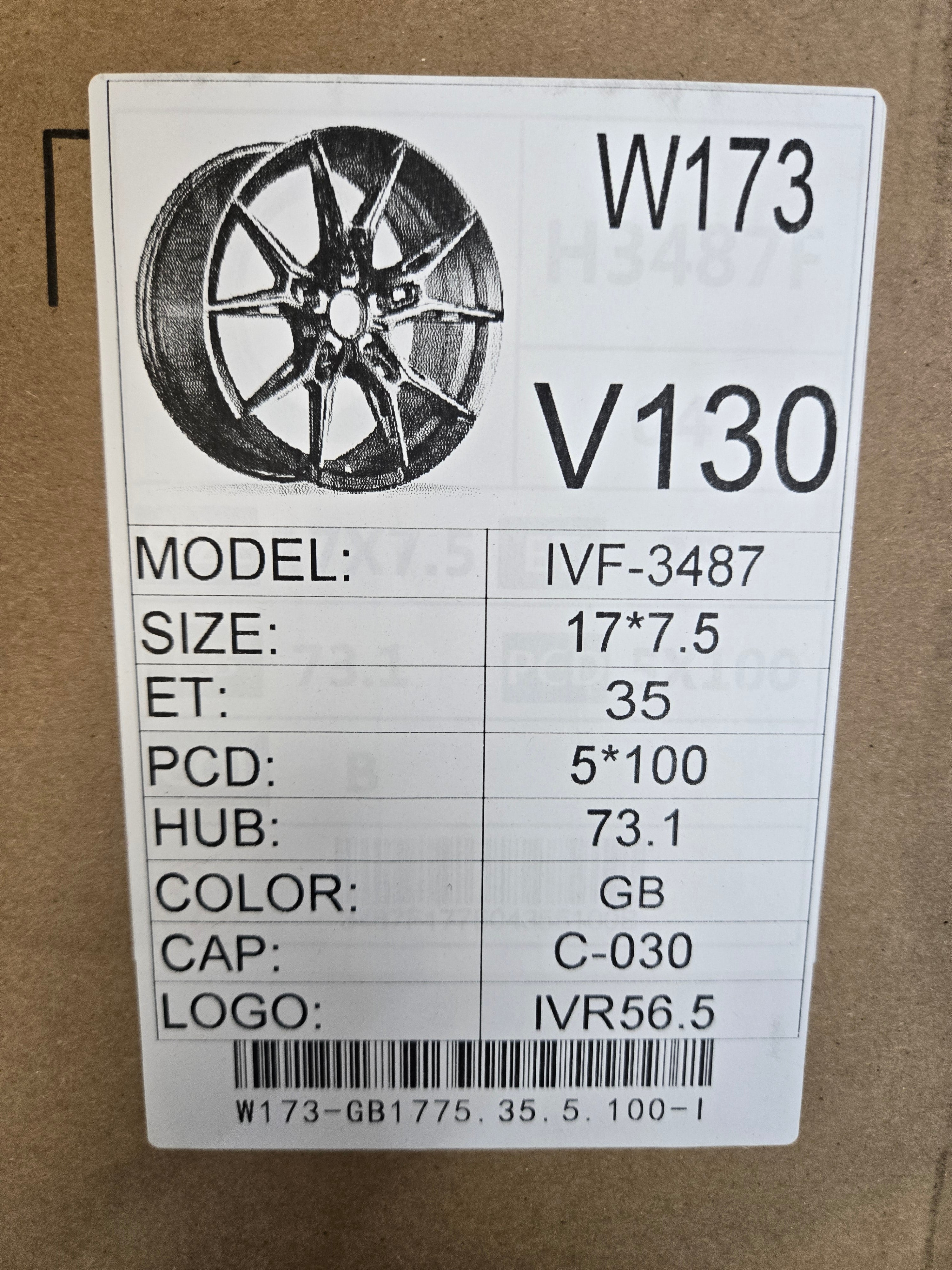 W173 17X7.5 5X100 GLOSS BLACK
