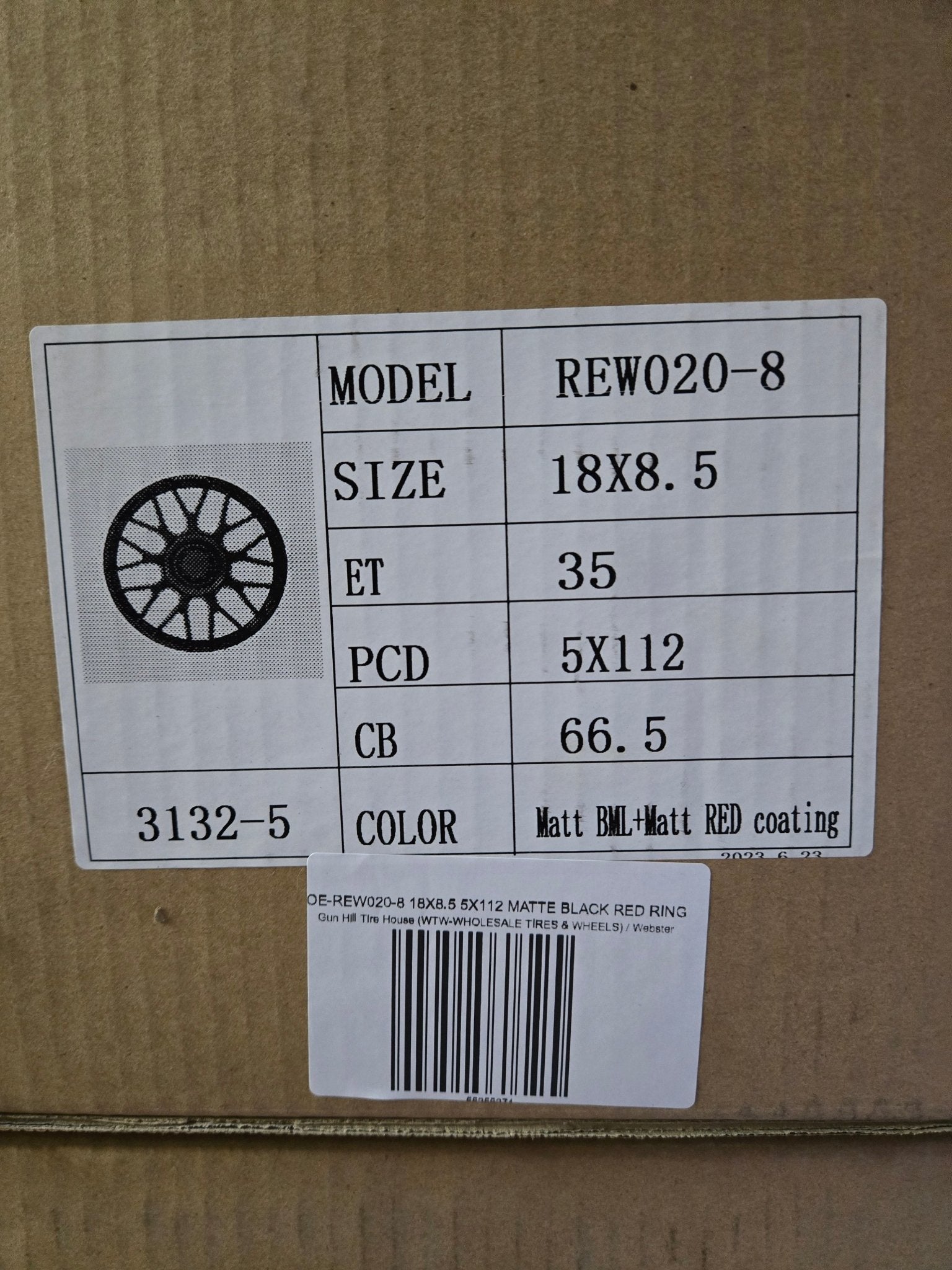 OE - REW020 - 8 18X8.5 5X112 MATTE BLACK RED RING - Gun Hill Tire House (WTW - WHOLESALE TIRES & WHEELS)