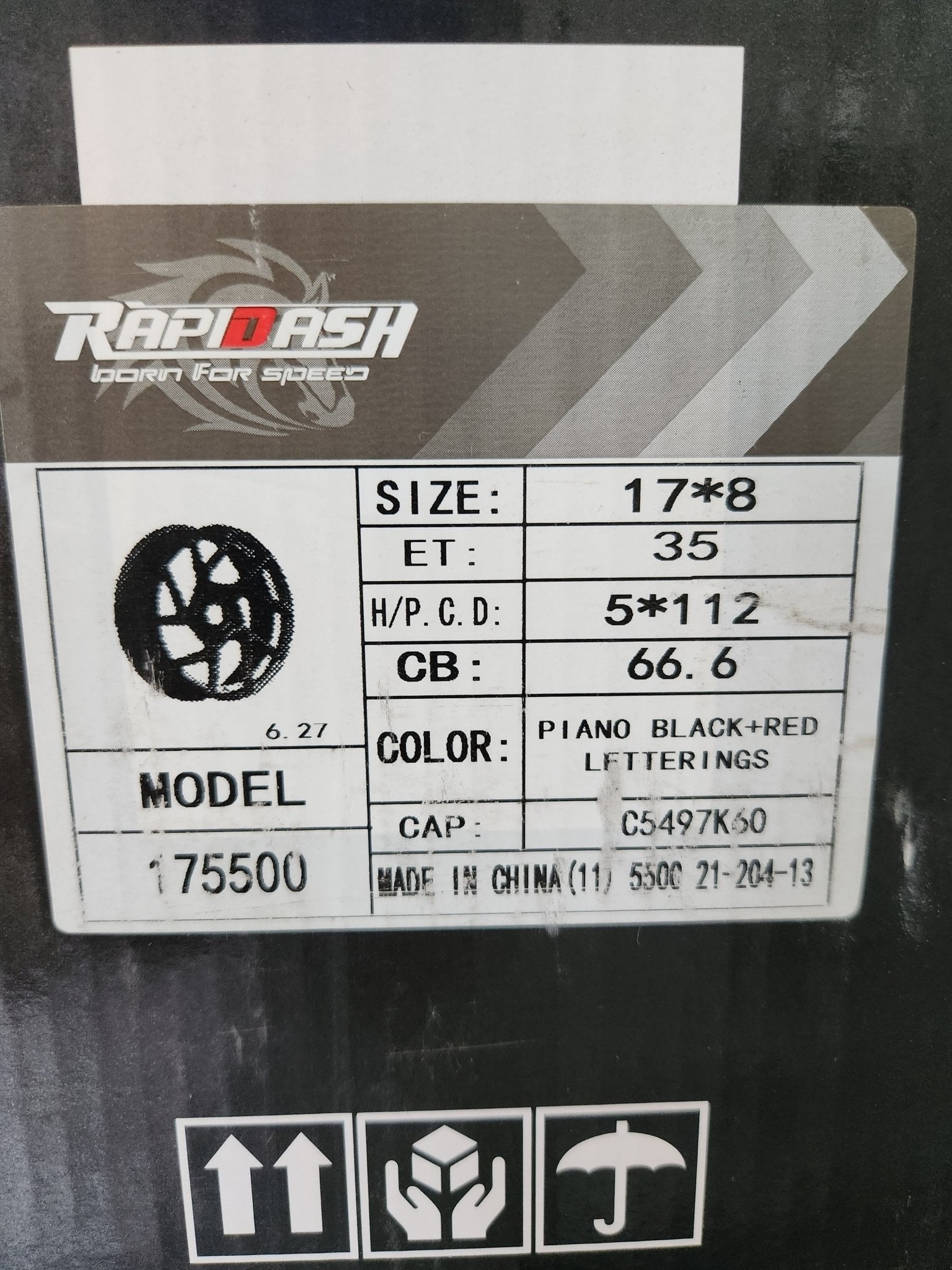 RAPIDASH RD - V9 17X8.0 5X112 GLOSS BLACK WITH RED LETTERING - Gun Hill Tire House (WTW - WHOLESALE TIRES & WHEELS)