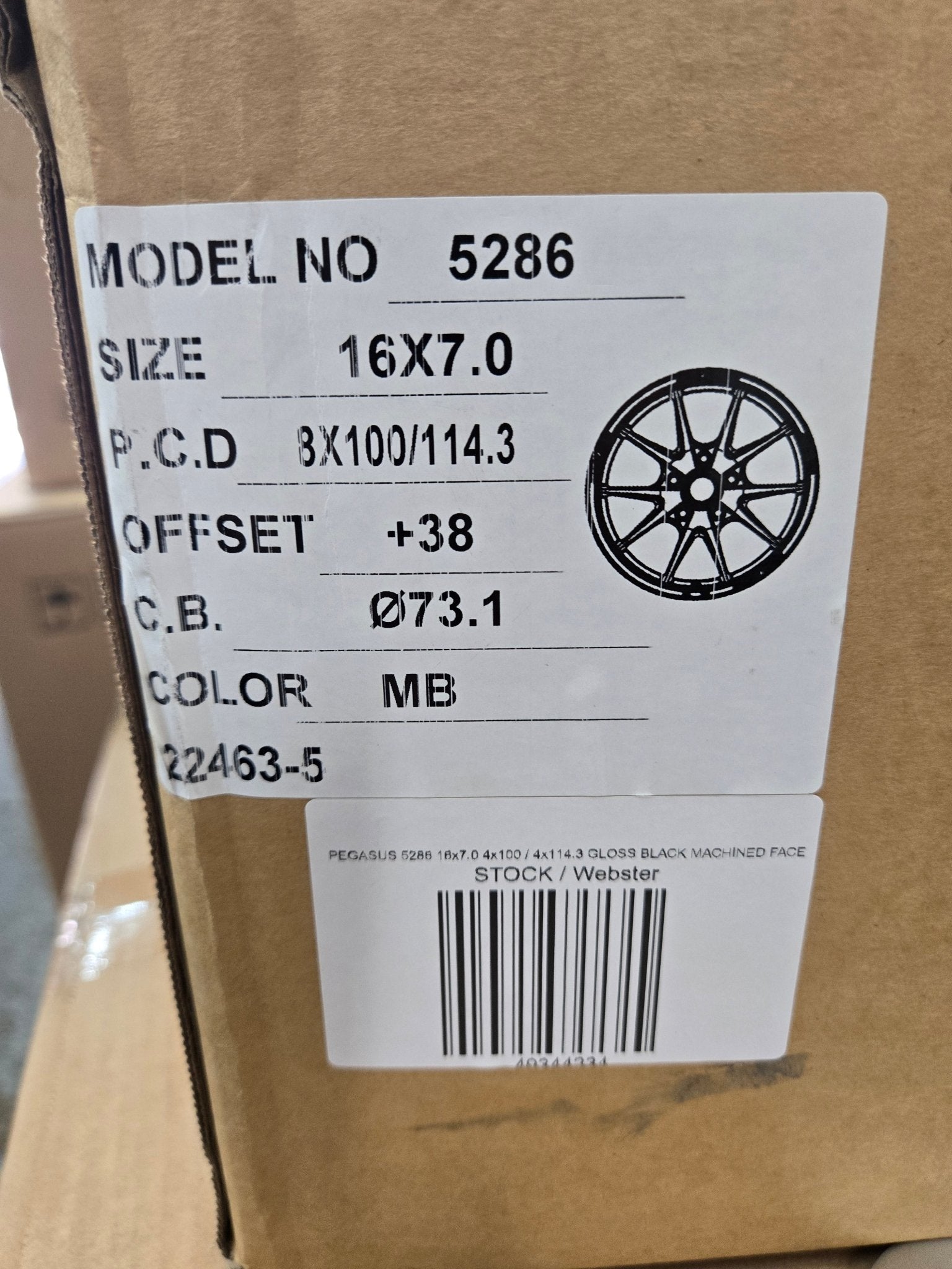 PEGASUS 5286 16x7.0 4x100 / 4x114.3 GLOSS BLACK MACHINED FACE - Gun Hill Tire House (WTW - WHOLESALE TIRES & WHEELS)