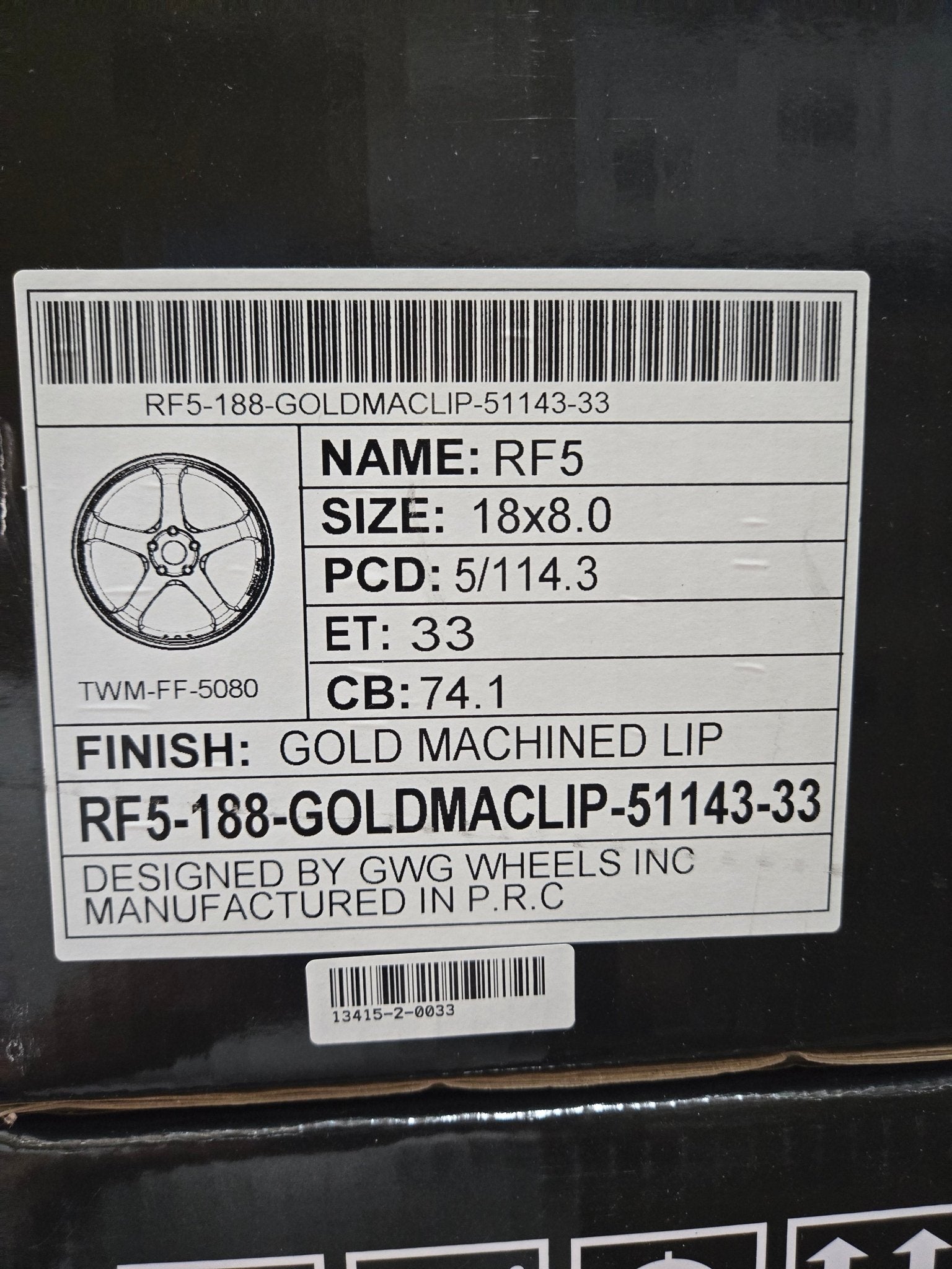 GWG RF5 18x8 5x114.3 GLOSS BLACK MACHINED LIP - Gun Hill Tire House (WTW - WHOLESALE TIRES & WHEELS)