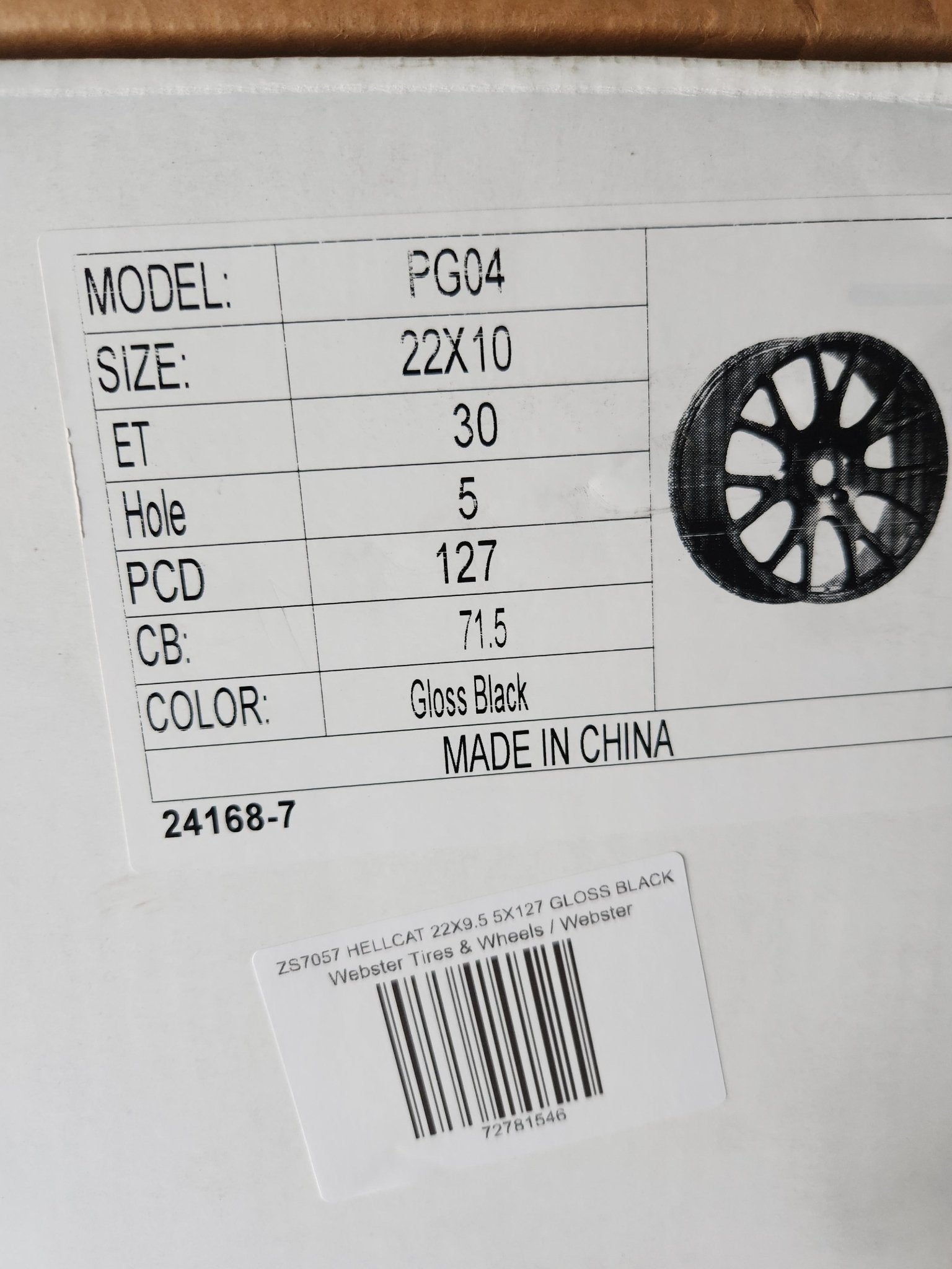 ZS7057 HELLCAT PG04 22X10 5X127 GLOSS BLACK - Gun Hill Tire House (WTW - WHOLESALE TIRES & WHEELS)