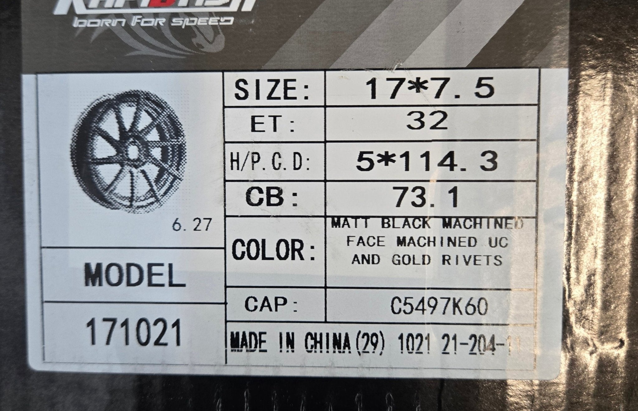 RAPIDASH PW - RD2 17X7.5 5X114.3 MATTE BLACK MACHINED CUT AND GOLD RIVI - Gun Hill Tire House (WTW - WHOLESALE TIRES & WHEELS)