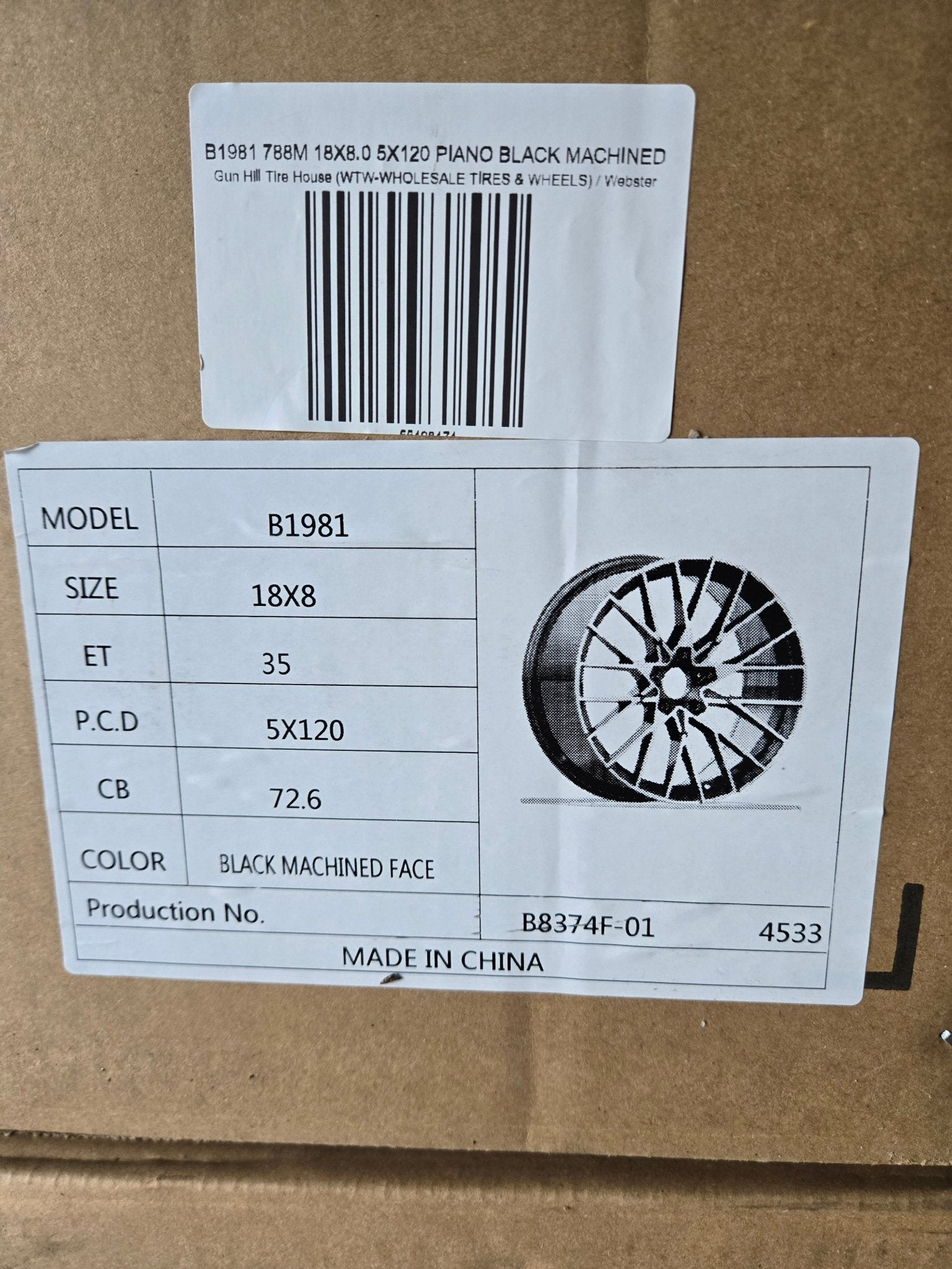 B1981 788M 18X8.0 5X114.3 PIANO BLACK MACHINED - Gun Hill Tire House (WTW - WHOLESALE TIRES & WHEELS)