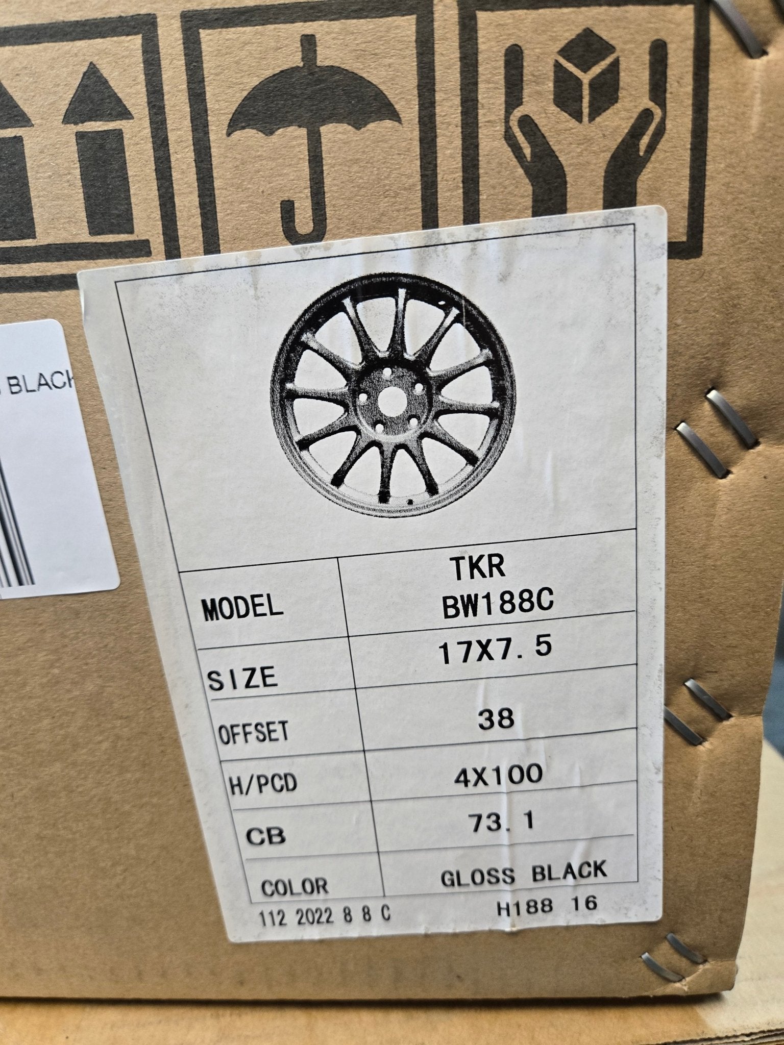 188C 17x7.5 4x100 GLOSS BLACK - Gun Hill Tire House (WTW - WHOLESALE TIRES & WHEELS)