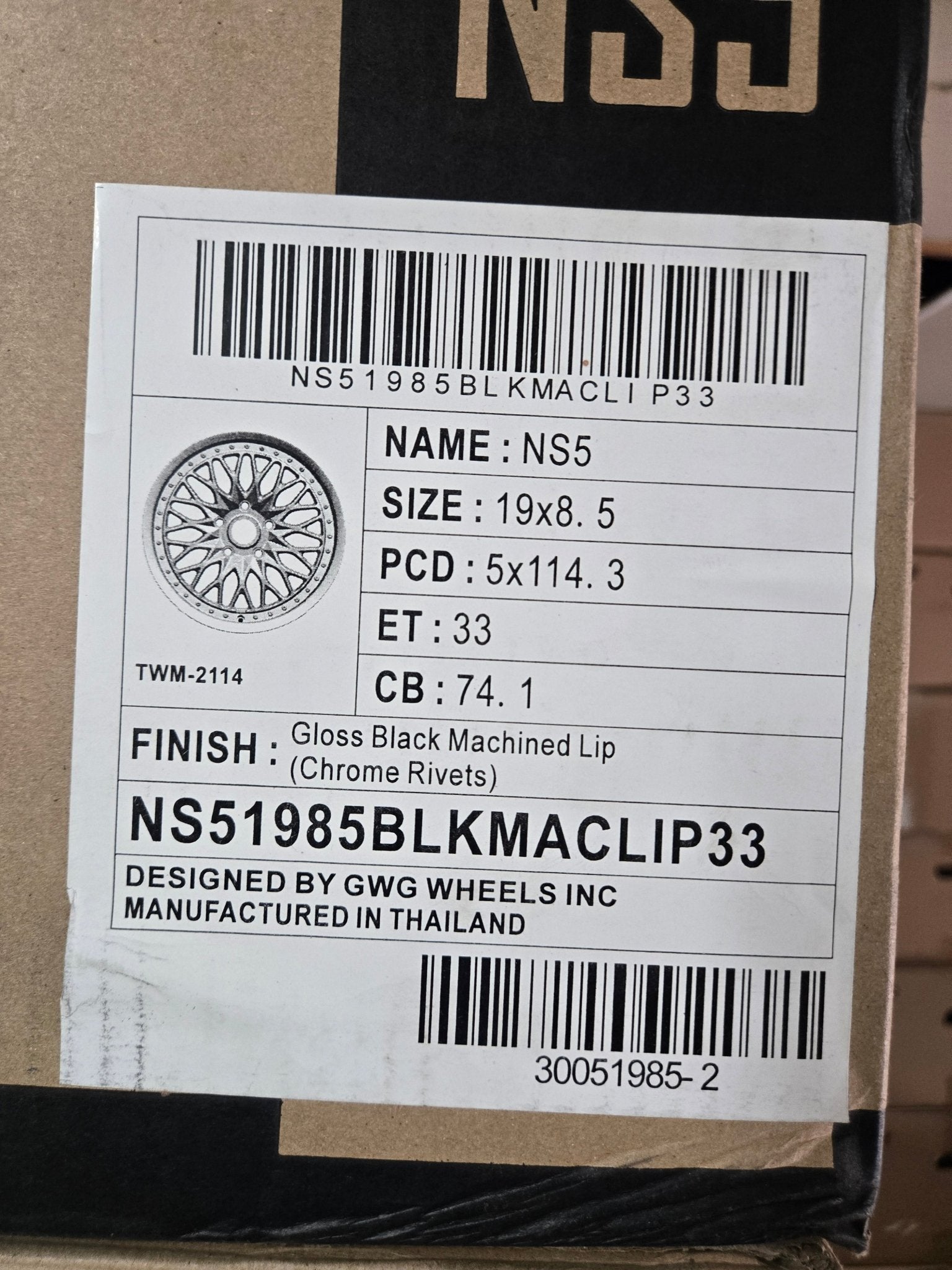 GWG NS5 19x8.5 5x114.3 GLOSS BLACK MACHINED LIP - Gun Hill Tire House (WTW - WHOLESALE TIRES & WHEELS)