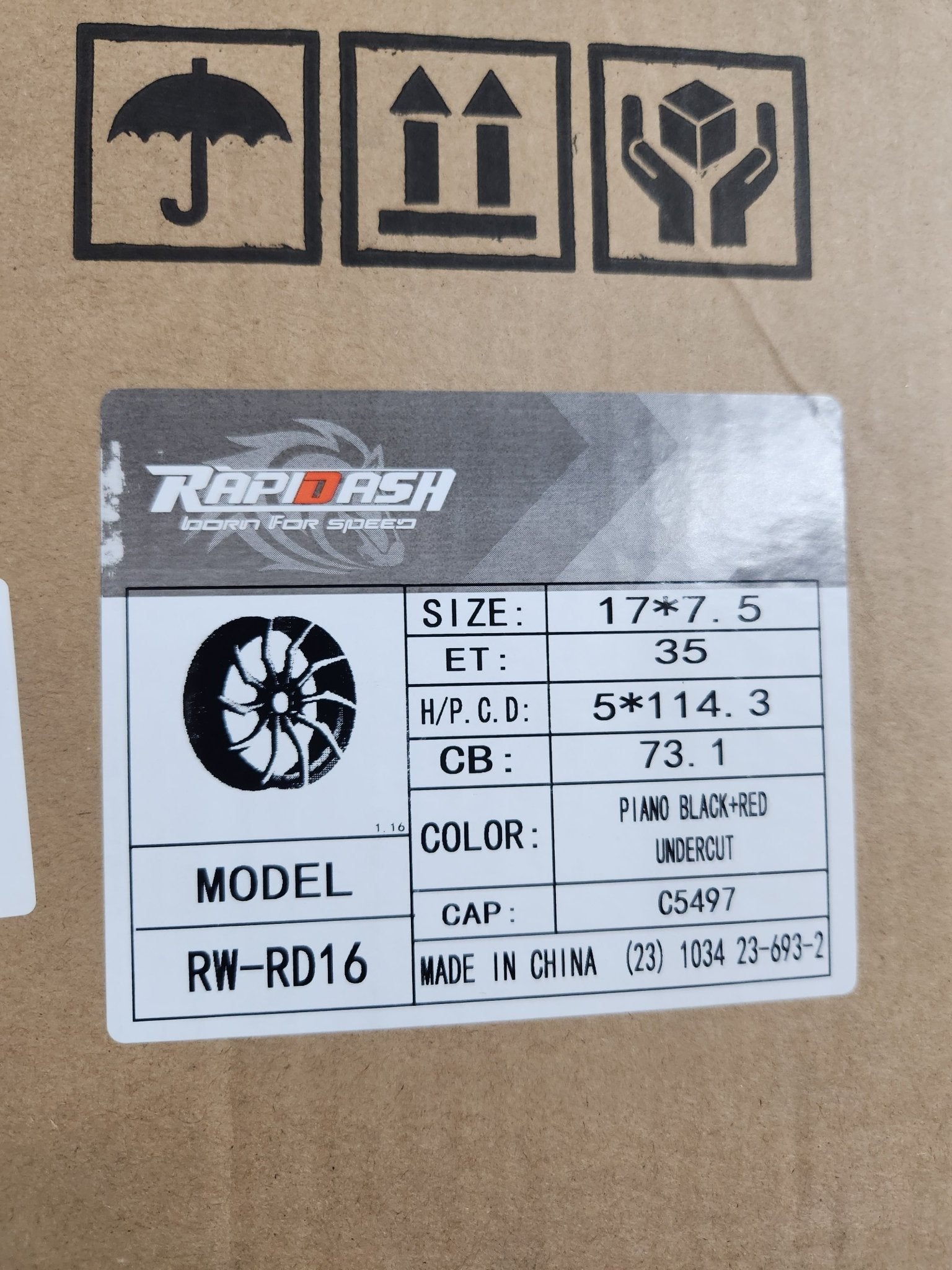 RAPIDASH RD16 17x7.5 5x114.3 GLOSS BLACK RED UNDER CUT - Gun Hill Tire House (WTW - WHOLESALE TIRES & WHEELS)