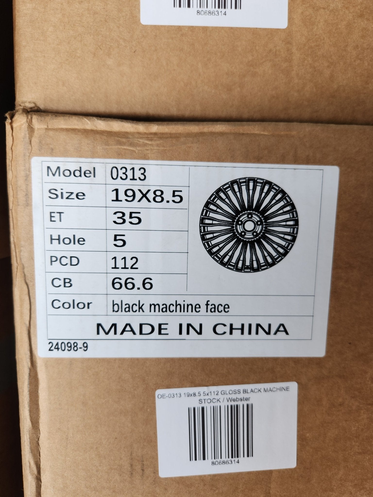 OE - 0313 19x8.5 5x112 GLOSS BLACK MACHINE - Gun Hill Tire House (WTW - WHOLESALE TIRES & WHEELS)