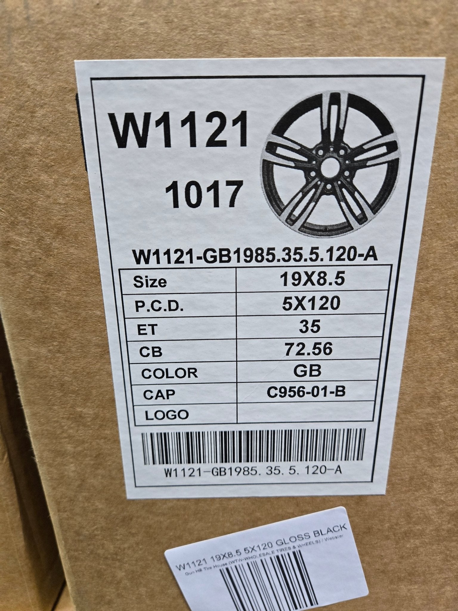 W1121 19X8.5 5X120 GLOSS BLACK - Gun Hill Tire House (WTW - WHOLESALE TIRES & WHEELS)