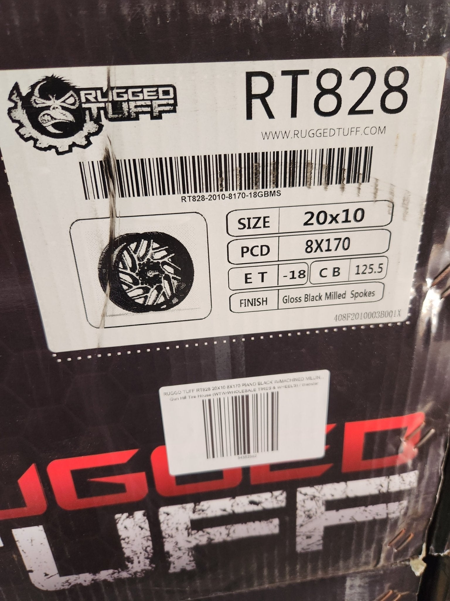 RUGGD TUFF RT828 20X10 8X170 PIANO BLACK W/MACHINED MILLING WINDOW - Gun Hill Tire House (WTW - WHOLESALE TIRES & WHEELS)